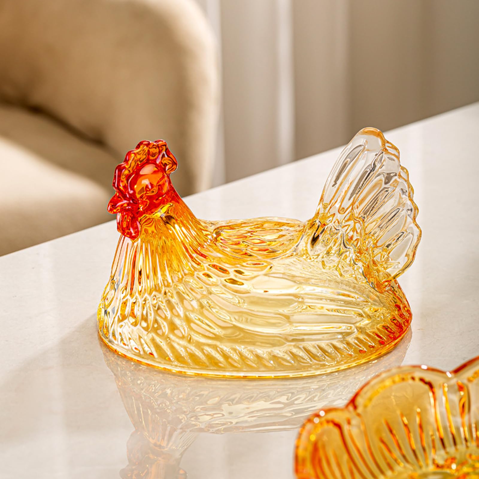 Caja de caramelos de cristal para gallina en tarros de dulces con tapa, platos de caramelo, decoración de mesa, plato de postre, tarros de regalo con tapa decorativa