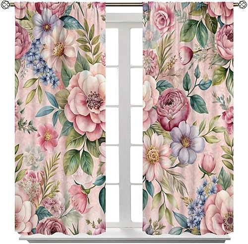 Miniatura 350 de Retro 70s Floral Blackout Window Curtains, Watercolor Flower Plant Rustic Modern Style Pattern Window Drapes, for Bedroom Living Room 42x45in 2