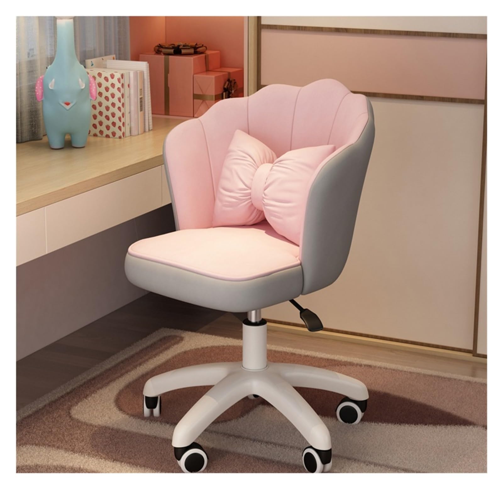 Silla para Juegos, Sillas de Escritorio para Oficina en casa, Silla giratoria, Respaldo cómodo, Silla giratoria para niñas, Lindo Dormitorio, tocador para computadora (Color: Color Rosa a Ju