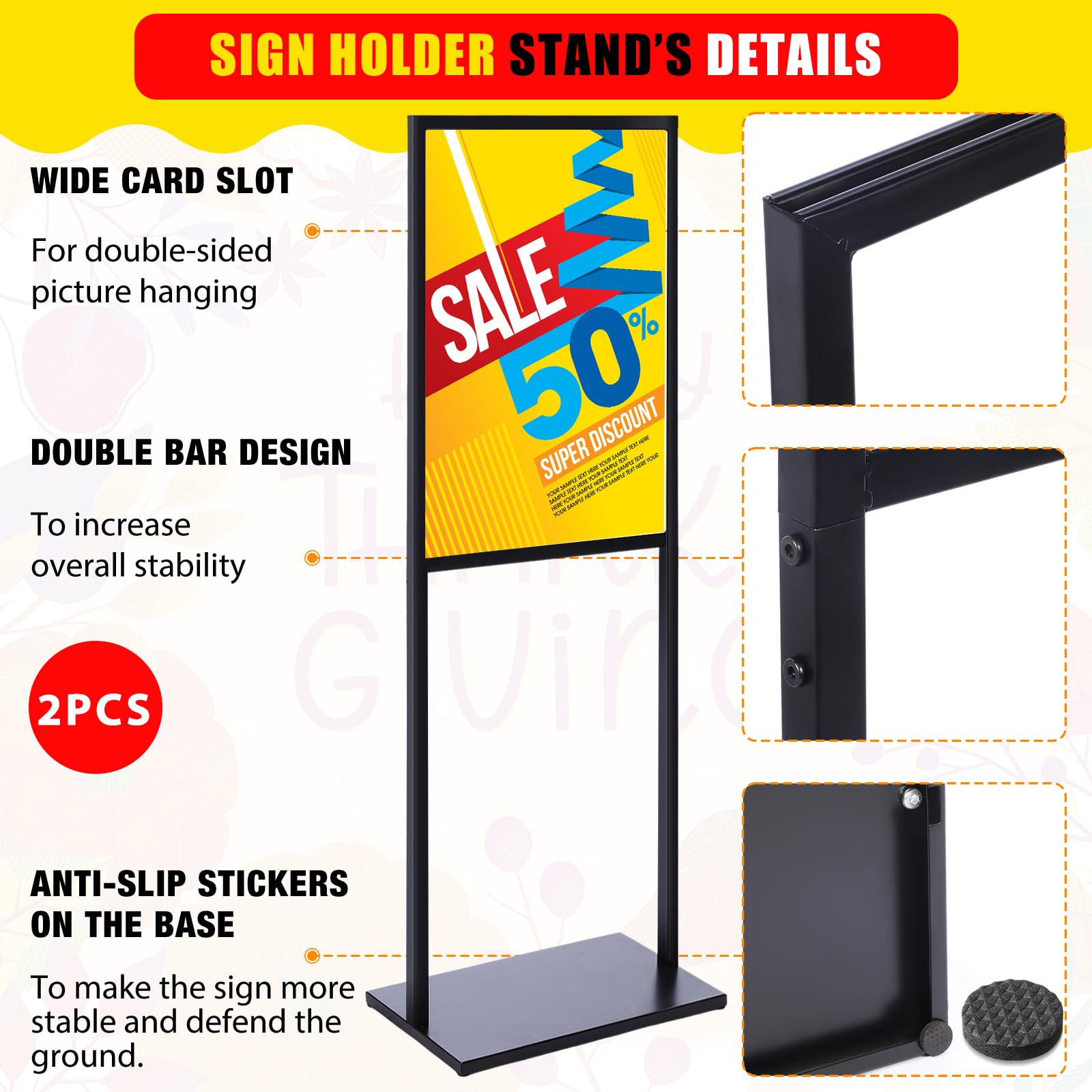 Blulu Paquete de 2 soportes para póster de 24 x 32 pulgadas, soporte de letrero resistente deslizante, soporte para carteles de hasta 9 libras, soporte de póster de doble cara con alfombrillas