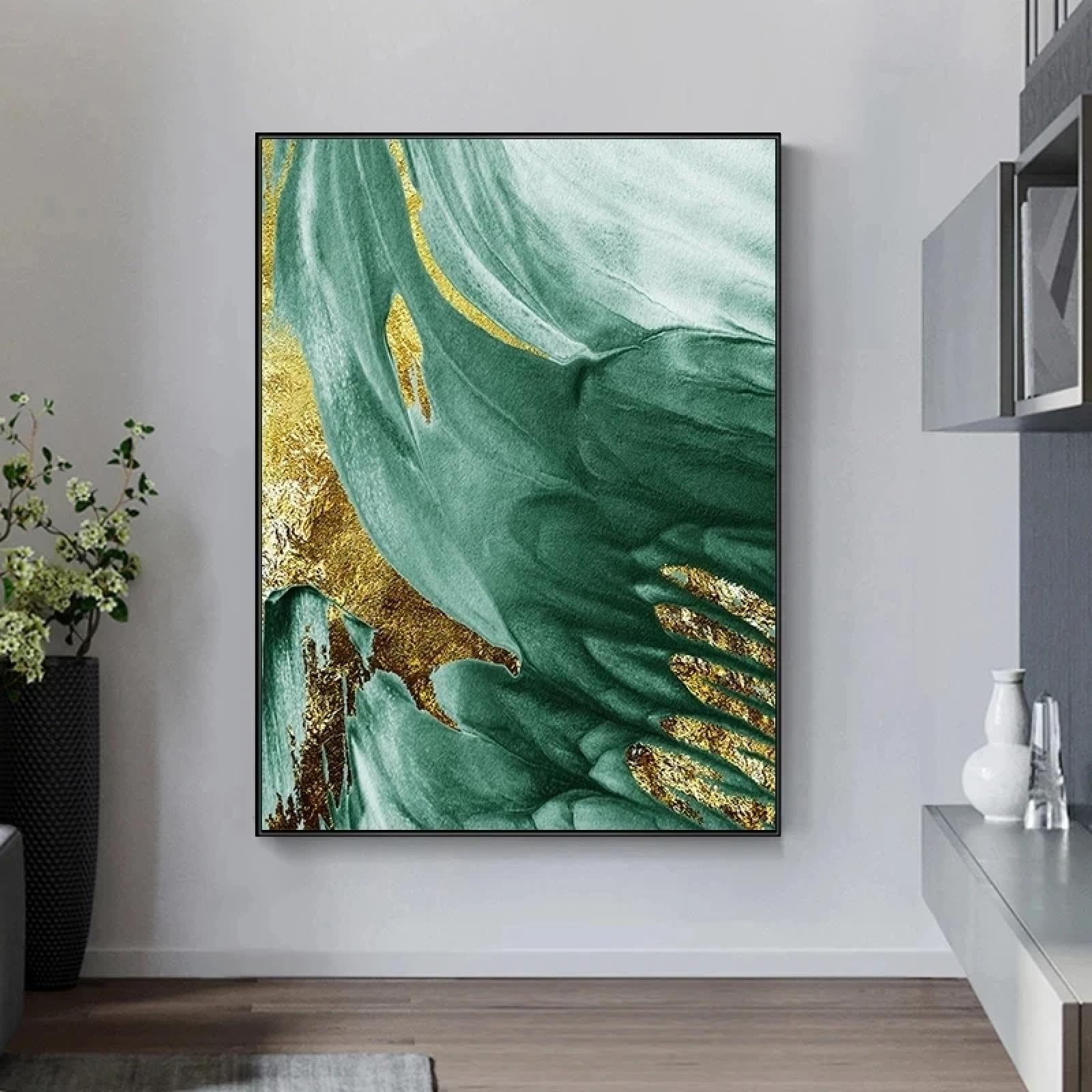 Impression sur toile abstraite verte dorée 80x120 déco murale salon moderne - 8