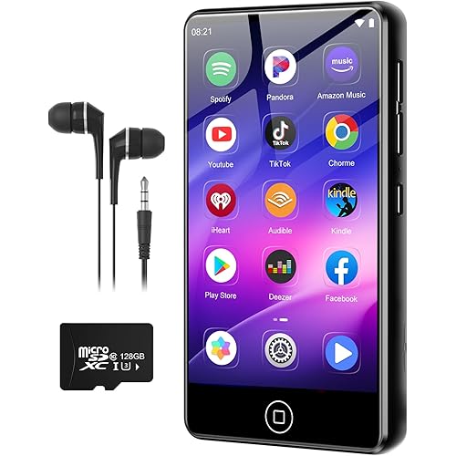 144GB MP3 Player with Bluetooth and WiFi, Android Spotify Music Player for Pandora, Amazon Music, Audible. 4.02" Touchscreen, Speaker, Supports Play Store,Up to 512GB（Black）