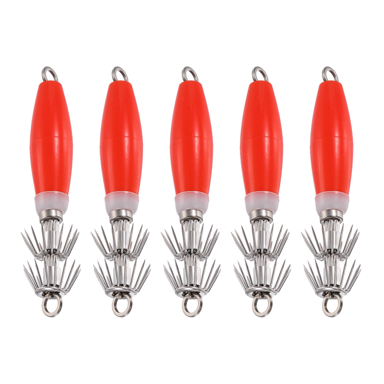 YELARXI Luminous Squid Jig Hooks, Squid Jigs Saltwater Glow in Dark Dual-Layer Hooks Fishing Lures Bait 3.9'' & 10Pcs & Red - Fit for Cuttlefish Sleeve Night Fishing — image 1