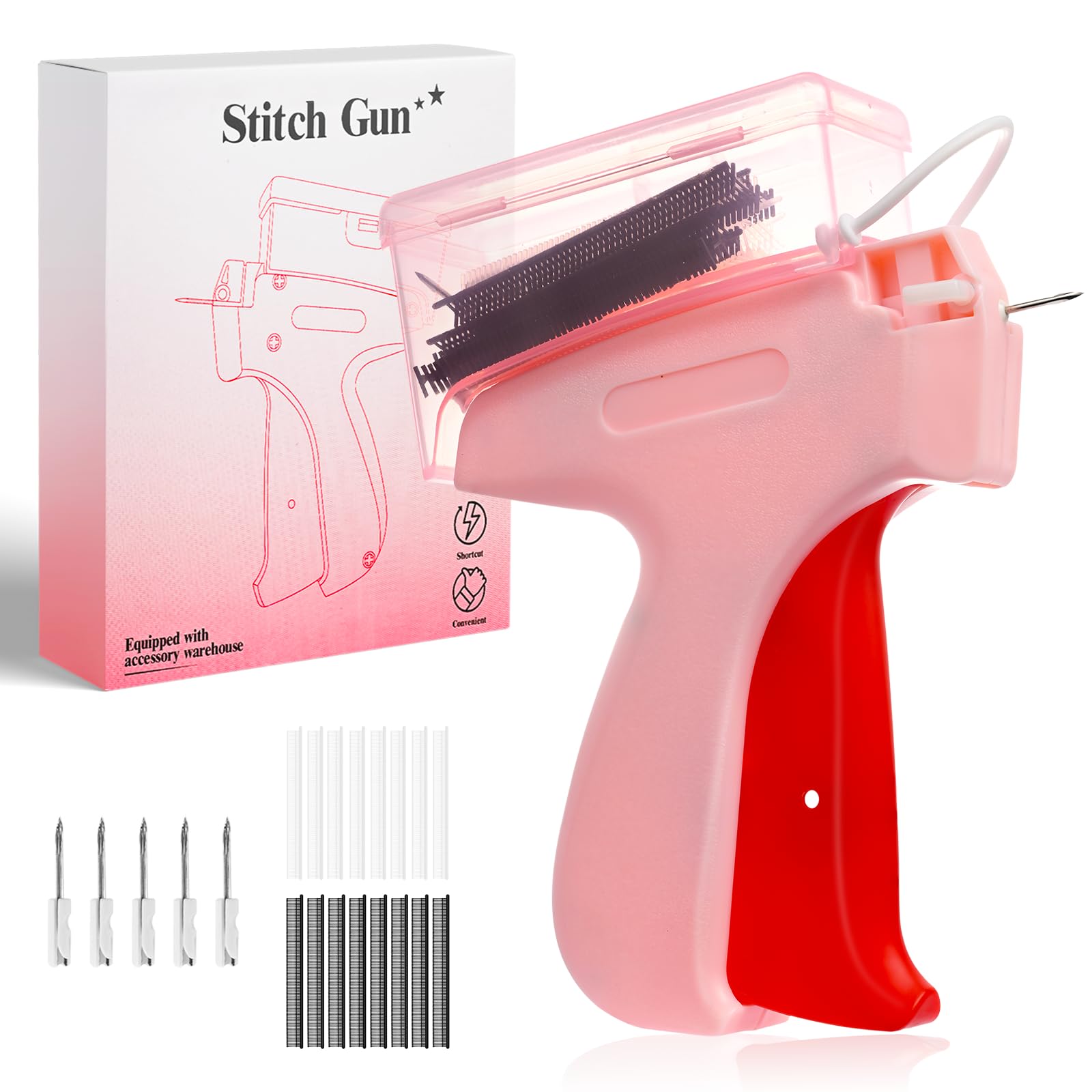 Stitch Gun for Clothes - Handheld Quick Clothing Fixer with Storage Box - Micro Tagging Gun & Mini Sewing Kit - Includes 6 Ultra-Fine 0.04