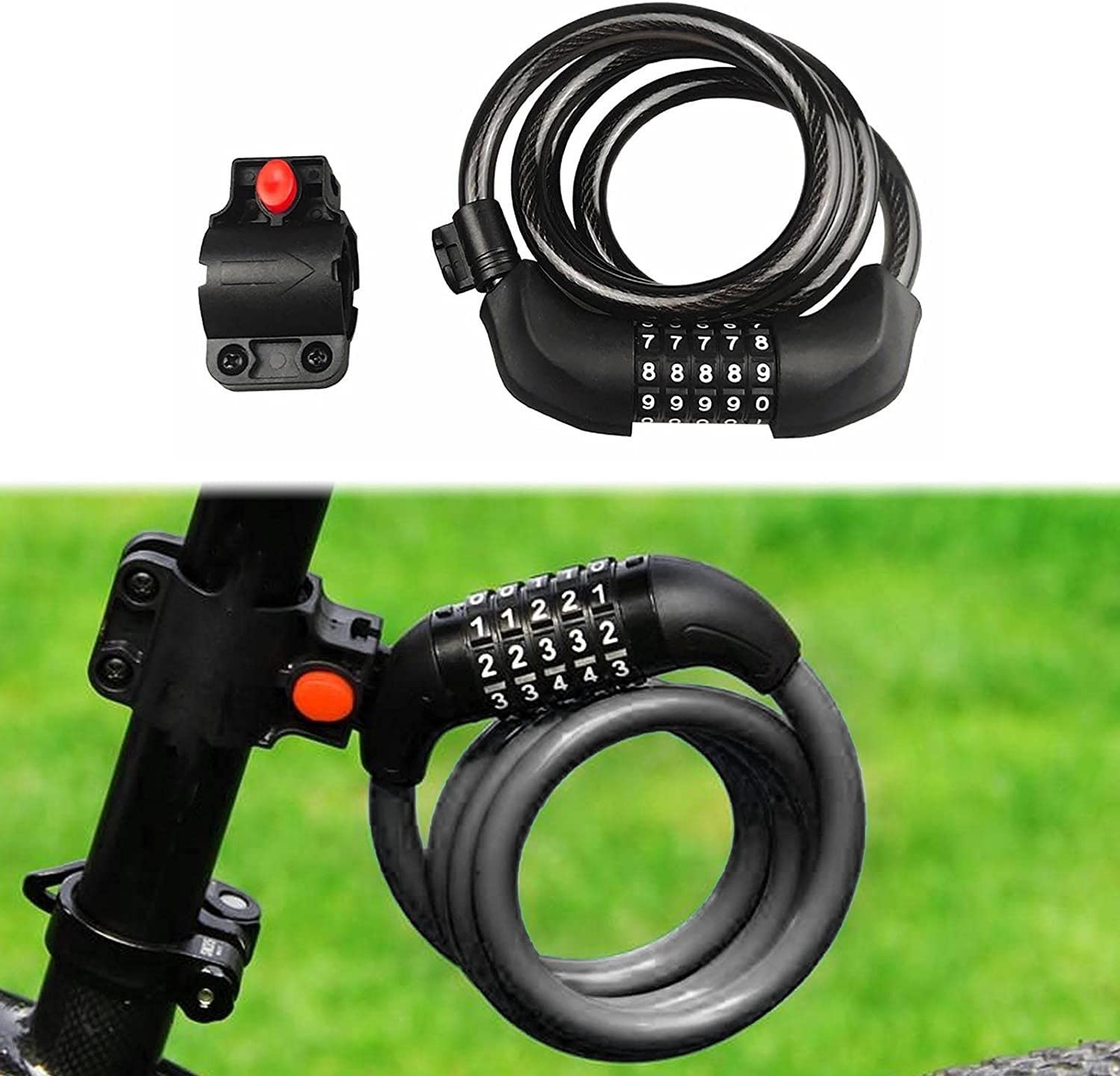Lucchetto a Cavo per Bici, antifurto con Cavo Resistente, in Metallo, con Combinazione a 5 cifre, per Moto, Bici, recinzioni e Griglie.