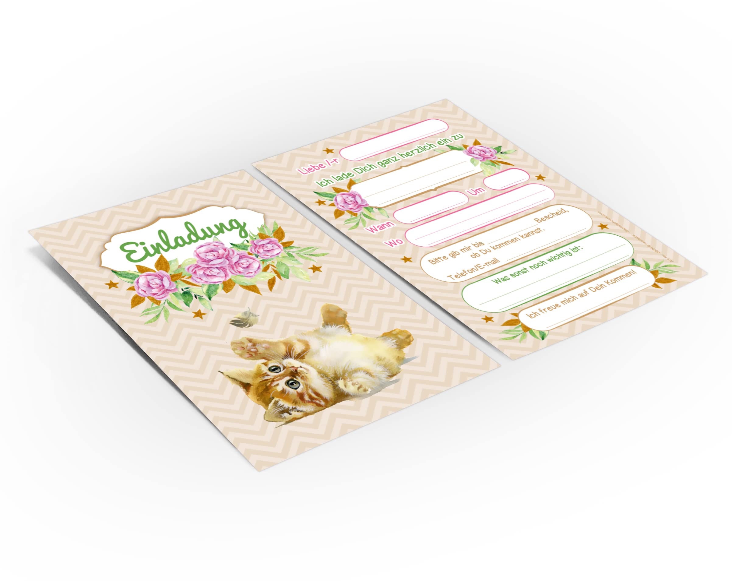 12 Biglietti D'Invito Per Compleanno Con 12 Buste – Tema Gatto, Stampati In Germania, Con Campi Precompilati, Vernice UV, 10,5x14,8 Cm