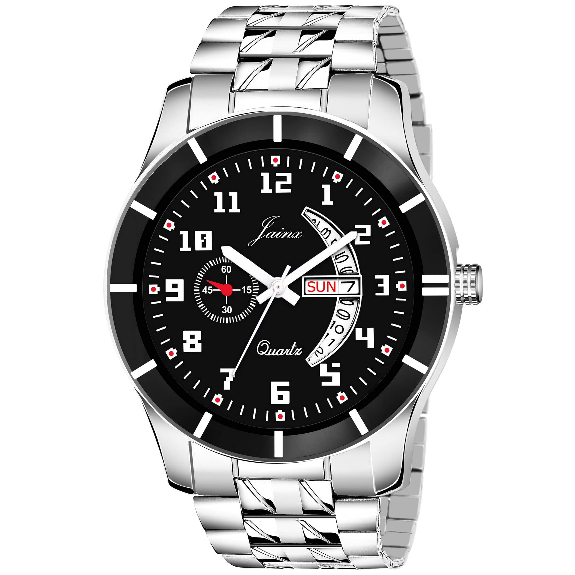 jainx Day and Date Feature Silver Steel Chain Analog Wrist Watch for Men - JM7106 (B0995WYB2N) Amazon Price History, Amazon Price Tracker