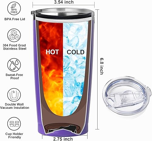 Miniatura 3 de Regalos morados para mujeres, vaso de acero inoxidable de 20 onzas para amantes de los morados, regalos de cumpleaños con temática morada para