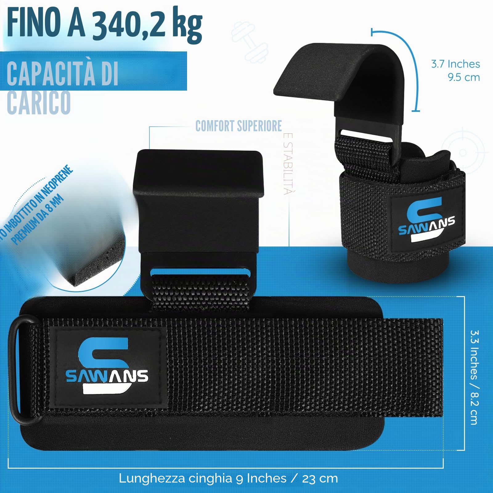 Supporto per il polso con chiusura a strappo per sollevamento pesi