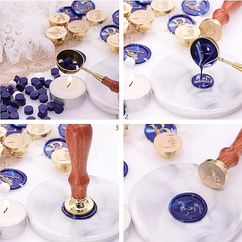 Miniatura 7 de SWANGSA Kit de sello de cera con letra inicial del alfabeto H, sello de sellado de letras botánicas elegantes vintage con cuentas de cera de