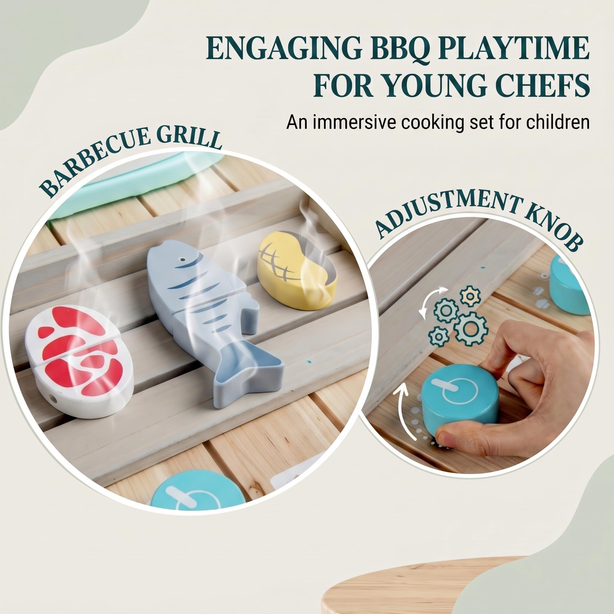 HOMASIS Cucina da Esterno Barbecue per Bambini, Cucina Giocattolo Realistica in Legno con Lavandino, Griglia, Manopole Rotanti, Scaffale Inferiore e 2 Ruote per Bambini 3+ Anni, 77 x 33 x 90 cm