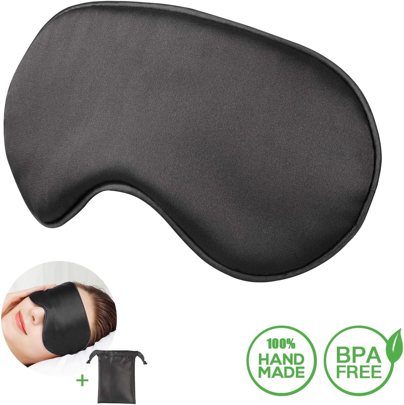 Sleep Eye Mask, Carlcoo Handmade Eye Cover and Shade Mask Sleep Blinders Silk Feel Lightweight for Men and Women with Adjustable Comfortable Strap for Travel, Nap, Shift Works or a Plane Journey