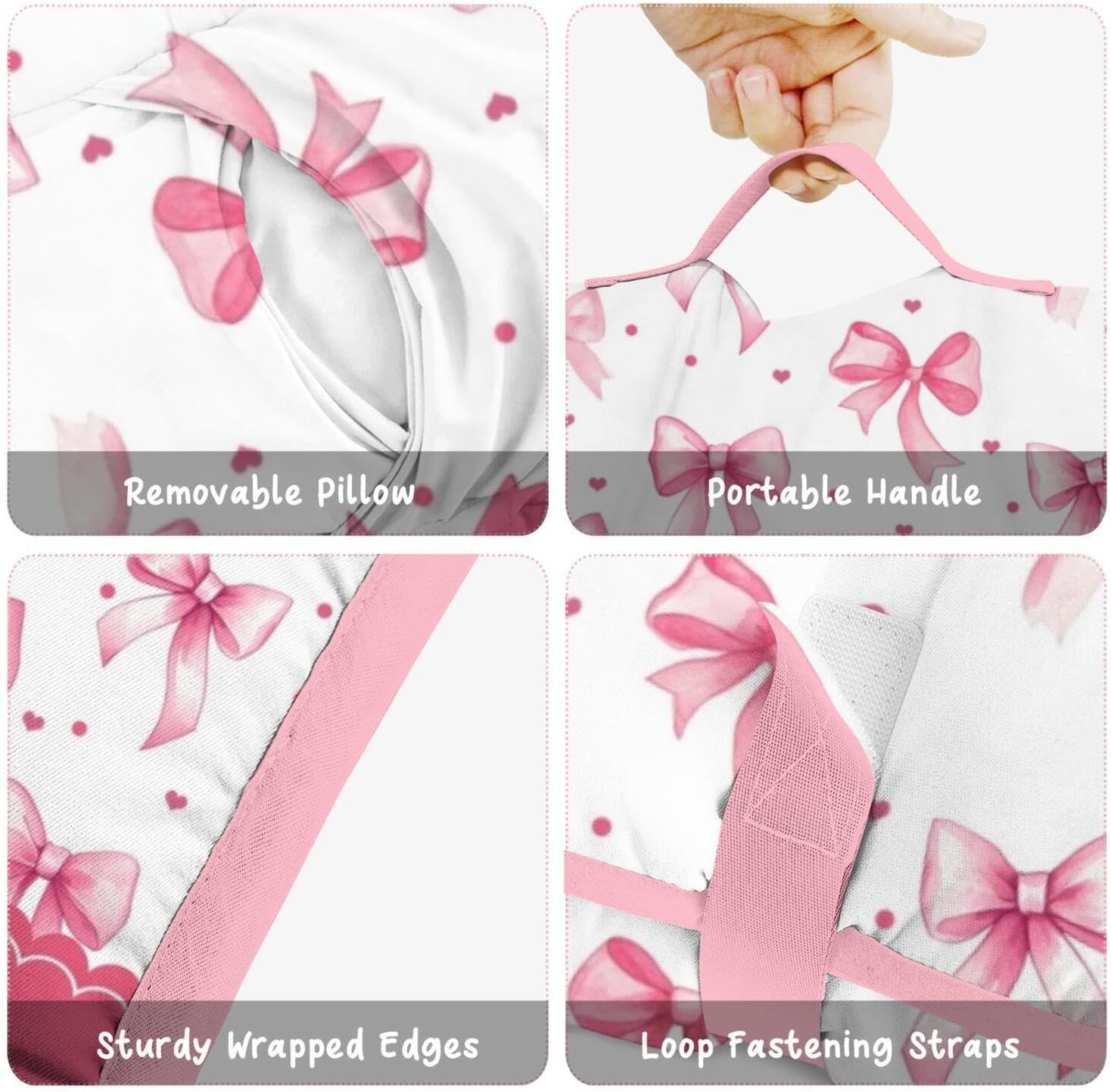 Personalized Bow Toddler Nap Mat for Girls, Customized Kids Sleeping Bag with Name for Preschool Daycare, Bowknot Toddlers Sleeping Mat with Removable Pillow and Blanke, Kid Roll Up Mat