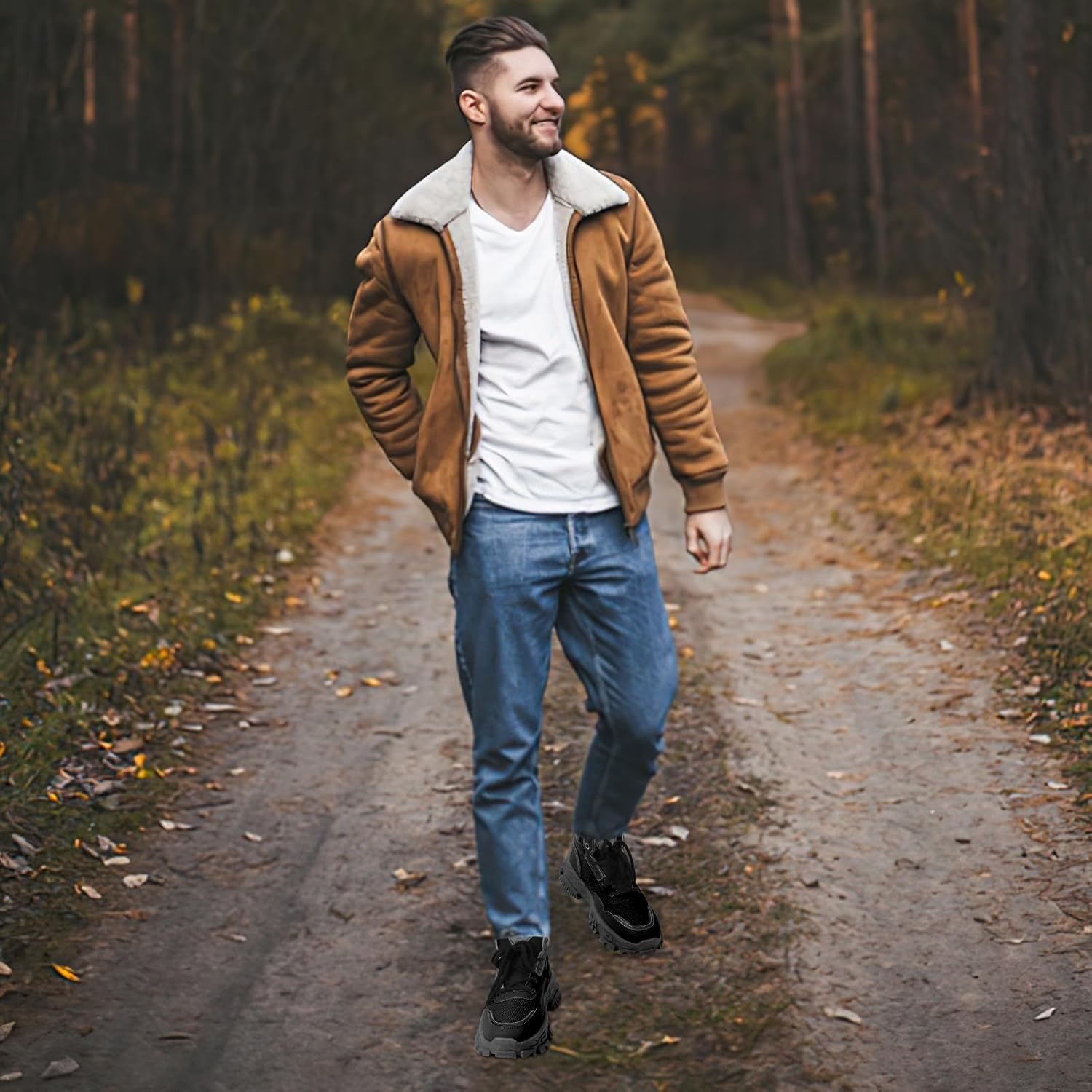 Men's High Top Fashion Sneakers Casual Athletic Walking Shoes Chunky Sneakers Breathable Non-Slip Hiking Boots for Men - Image 3