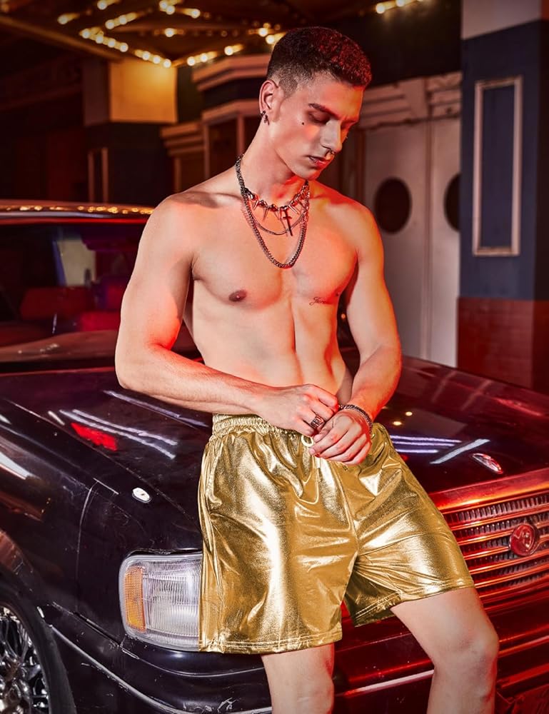極希少/WORK OF ART系/メロハーAOR◆GENEROUS MEN Arjen Kroos Mens Sexy Shorts Metallic Shiny Sparkly Hot Drawstring