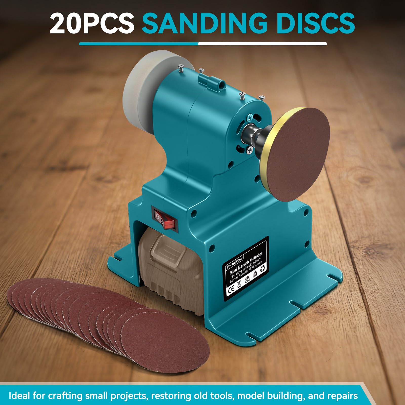 Mini Akku Bandschleifer für Makita 18V, 300W Elektrischer Bandschleifer, 68 mm ø, Stabiler Maschinenfuß, DIY Polierschleifmaschine mit Schleifscheibe und Polierscheibe zum Polieren von Holz(Ohne Akku)