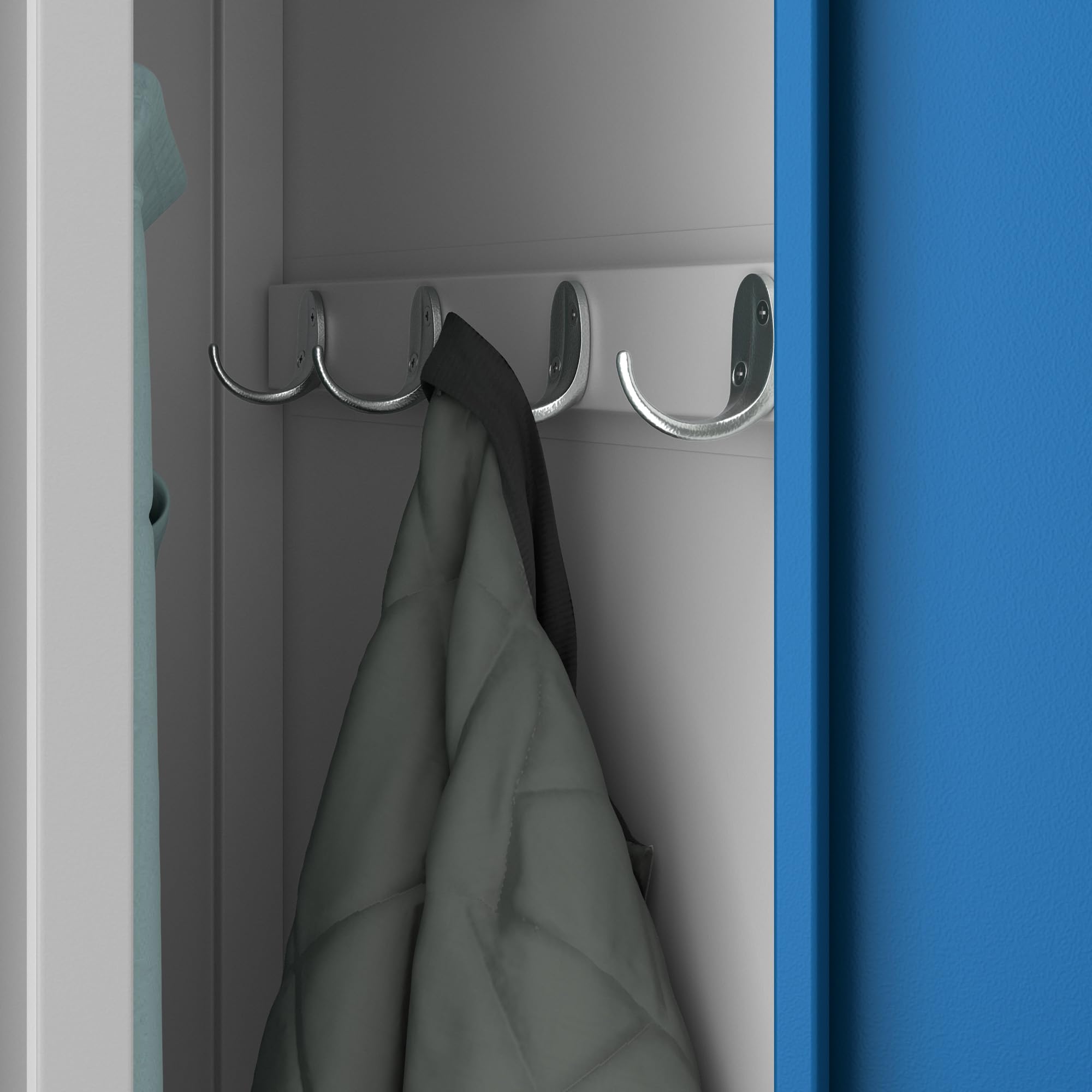 Jan Nowak Spind Schrank, Metallschrank, Kleiderschrank, Schließfachschrank | 2 Abteile mit Kleiderstange, Trennwände, Lüftungsschlitze, 4 Kleiderhaken pro Abteil | 180 cm x 80 cm x 50 cm, Grau-Blau