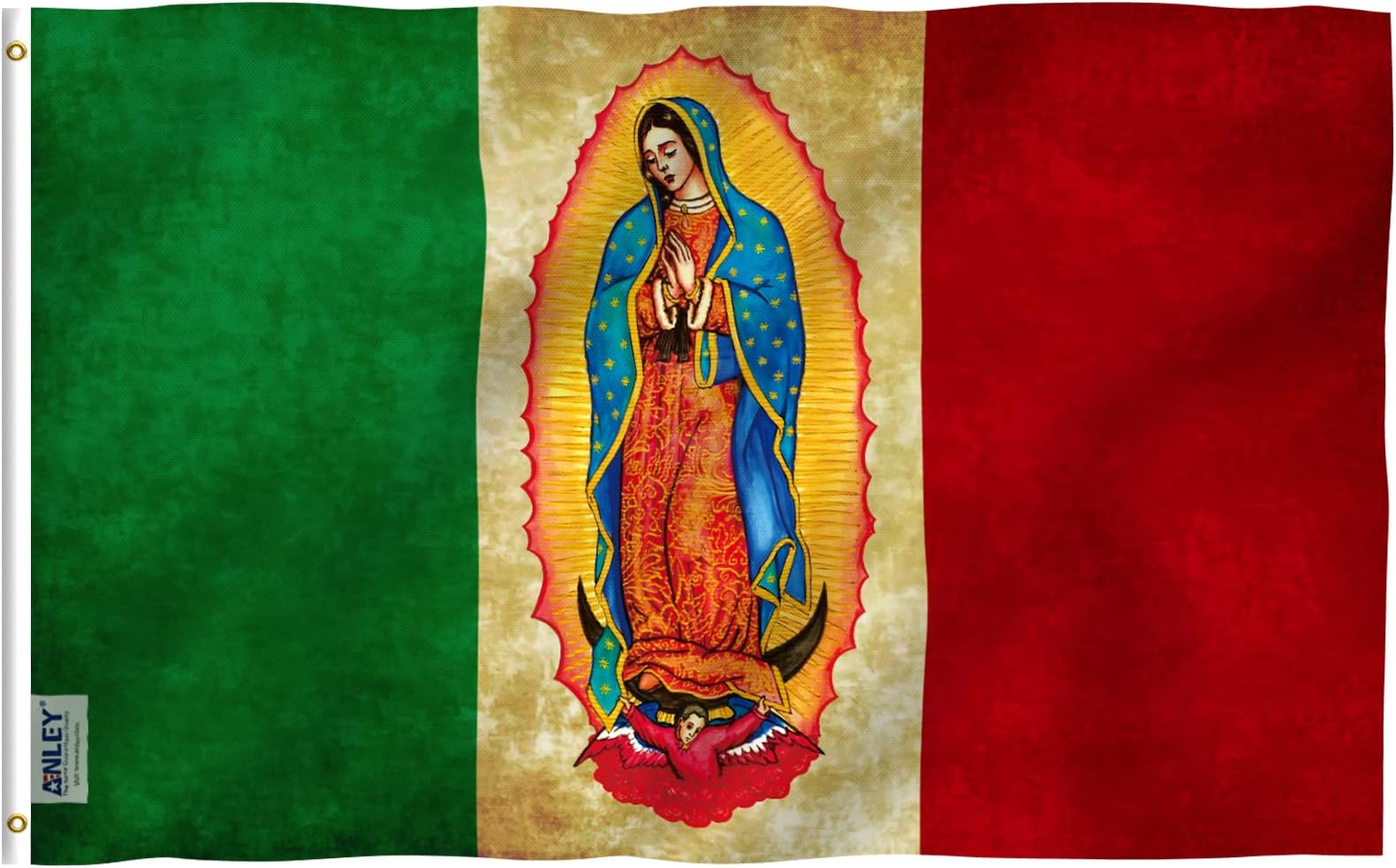 Anley Fly Breeze 3x5 Foot Our Lady Virgen De Guadalupe Mexican Flag - Canvas Header and Double Stitched - Virgin Mary Flags Polyester with Brass Grommets 3 X 5 Ft