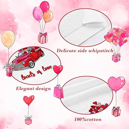 Miniatura 5 de Quera Paquete de 2 toallas de mano para el día de San Valentín, camión, corazón de diamante, 100% algodón, bordadas, decoración de lujo de primera