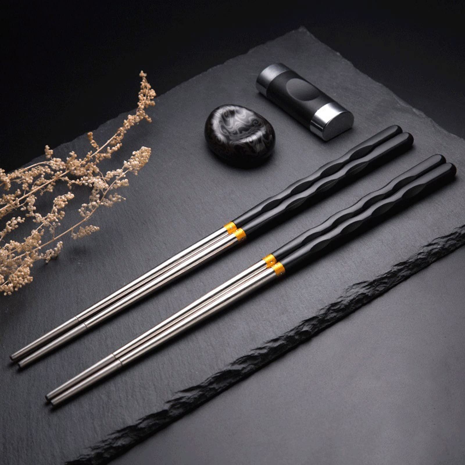 Essstäbchen, wiederverwendbar, 10 Paar, rutschfeste Essstäbchen aus Edelstahl, wiederverwendbares Geschirr, Essstäbchen, Sushi-Essensstäbchen