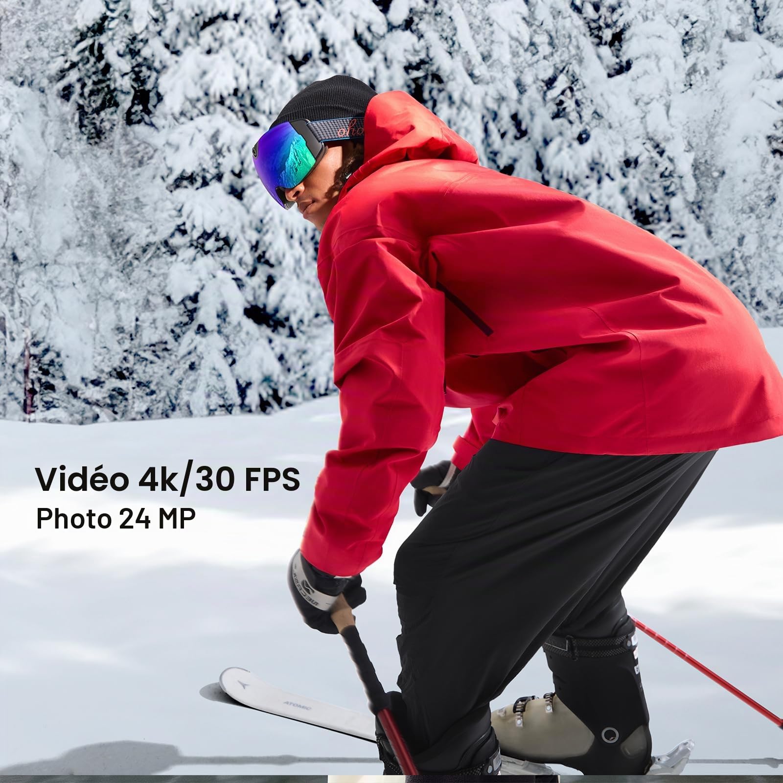 OHO 4K Smart Ski Goggles with Camera, UV400 Anti-Fog Durable Lens for Ski