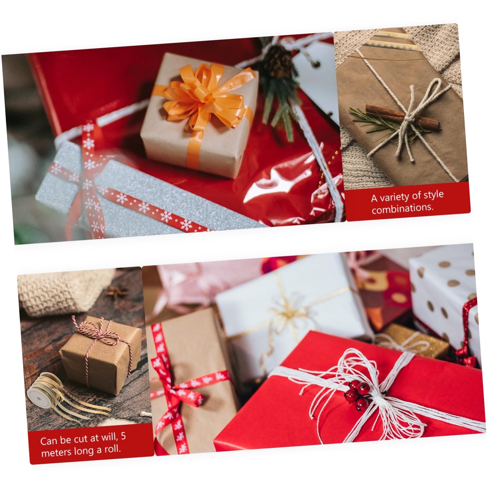 DOITOOL 12 Sätze Weihnachtsgeschenkbänder aus Langlebigem Polyester Bedruckte Geschenkverpackungsbänder in Rot und Gold Vielseitige Weihnachtsdeko für Baum Kranz und DIY Bastelprojekte