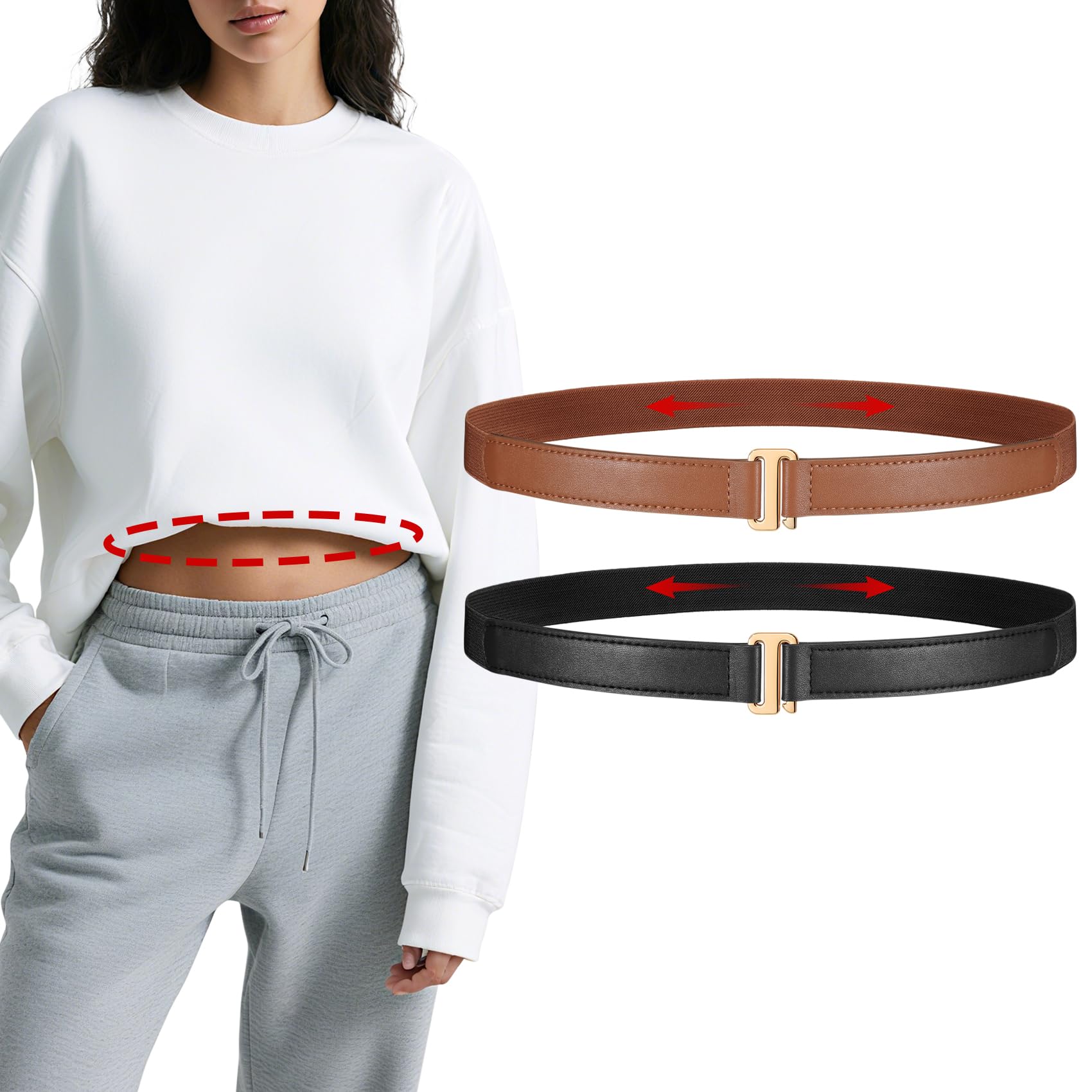 JASGOOD 2 Pcs Crop Top Tuck Waist Band Tool for Tucking Sweaters Tops and Shirts Stretch Belts for