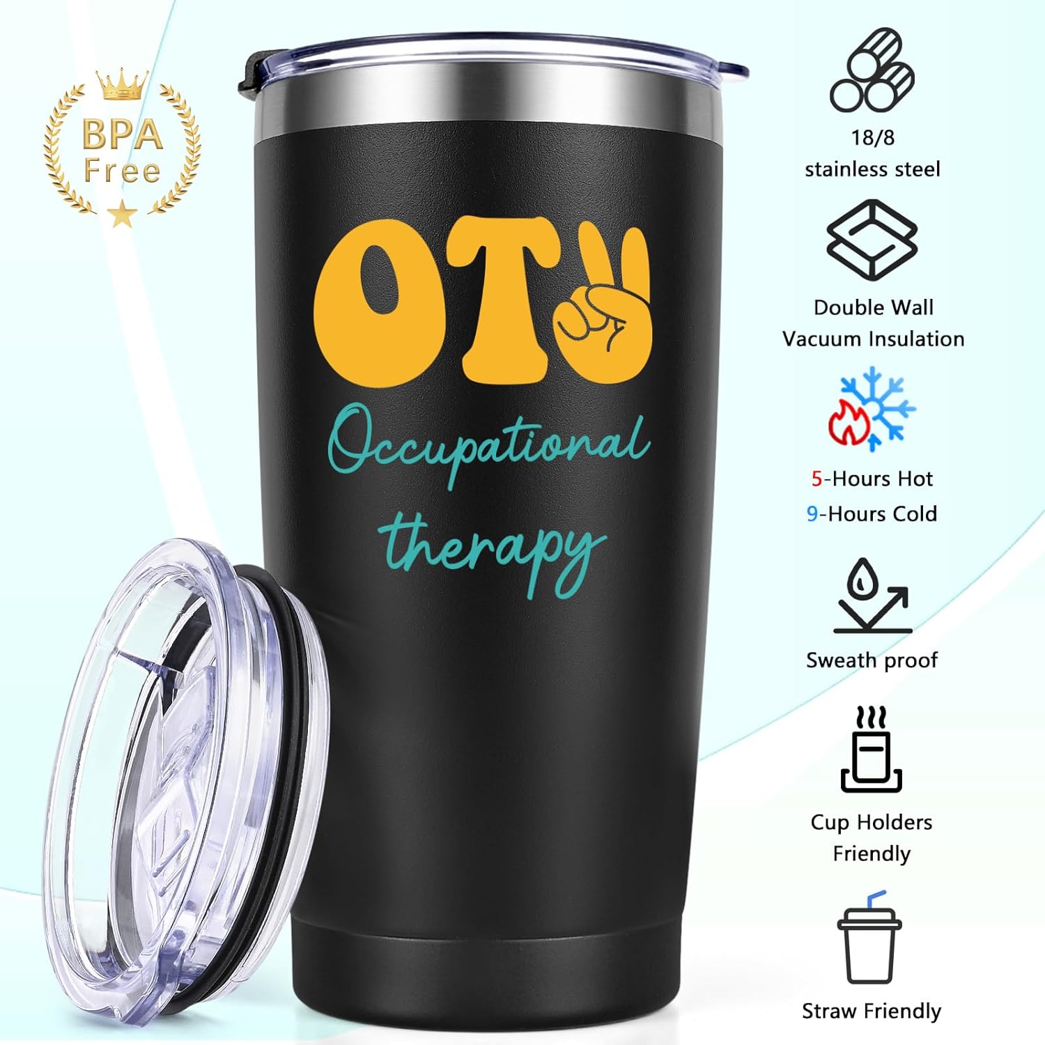 Lifecapido 18 Pcs Occupational Therapy Gifts, OT Month Gifts, 20oz Insulated Tumbler with Ballpoint Pens and Keychains, Birthday Christmas OT Occupational Therapy Month Gift for Women Men Therapists - Image 4