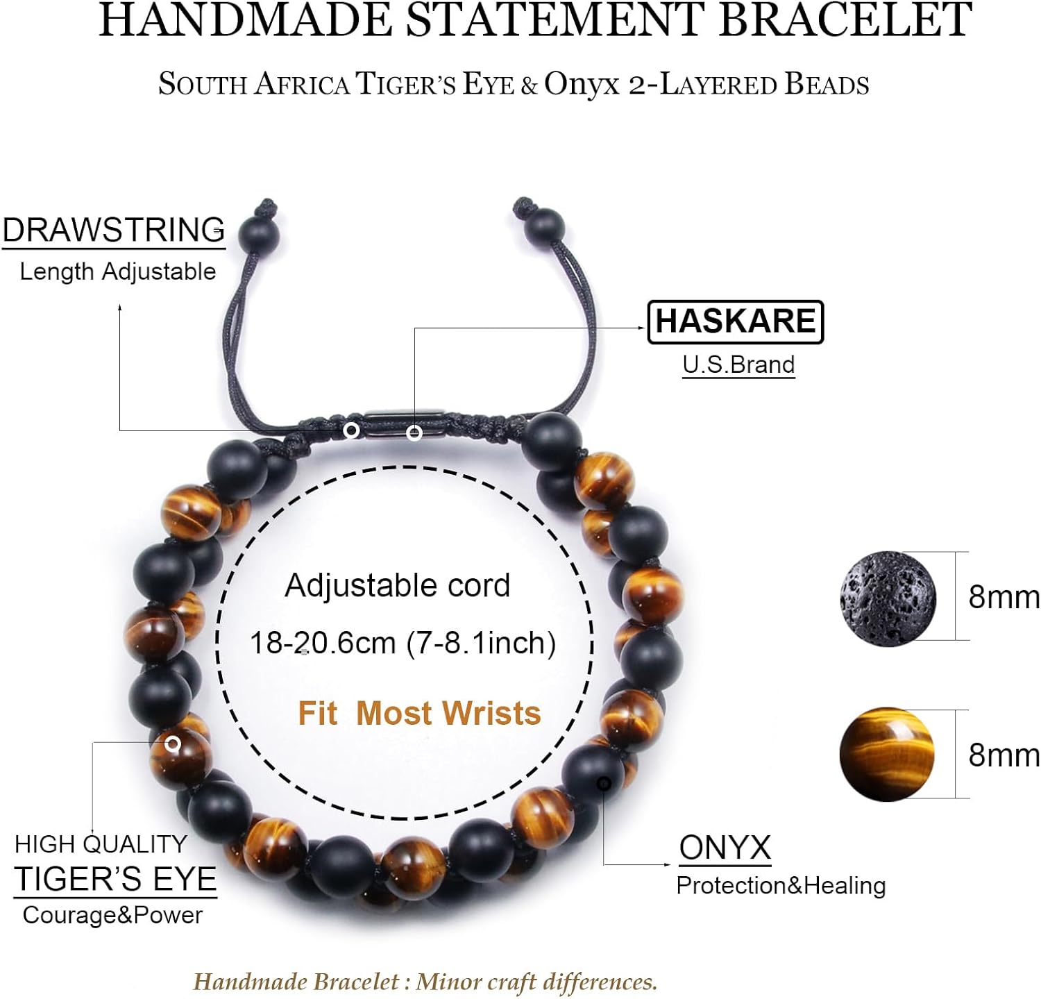 Premium Tiger Eye Bracelet Gift for Men, HASKARE Energy Protection Crystal Real Tigers Eye Black Onyx Beads Bracelets, Handmade Crystal Bracelet Men Bracelets Father Christmas Gift for Him Stress Relief - Image 5