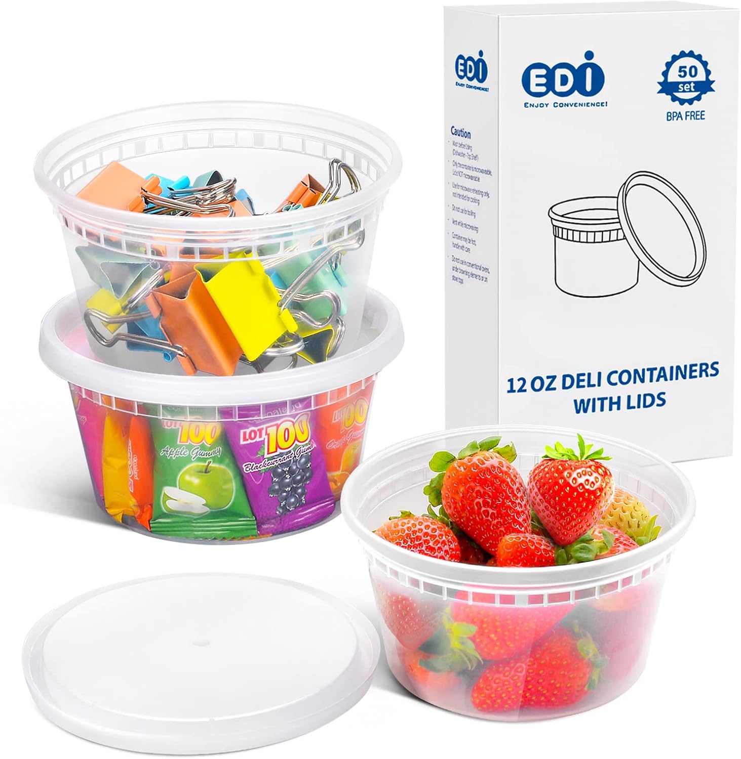 EDI [12 OZ, 50 Sets] Plastic Deli Food Storage Containers