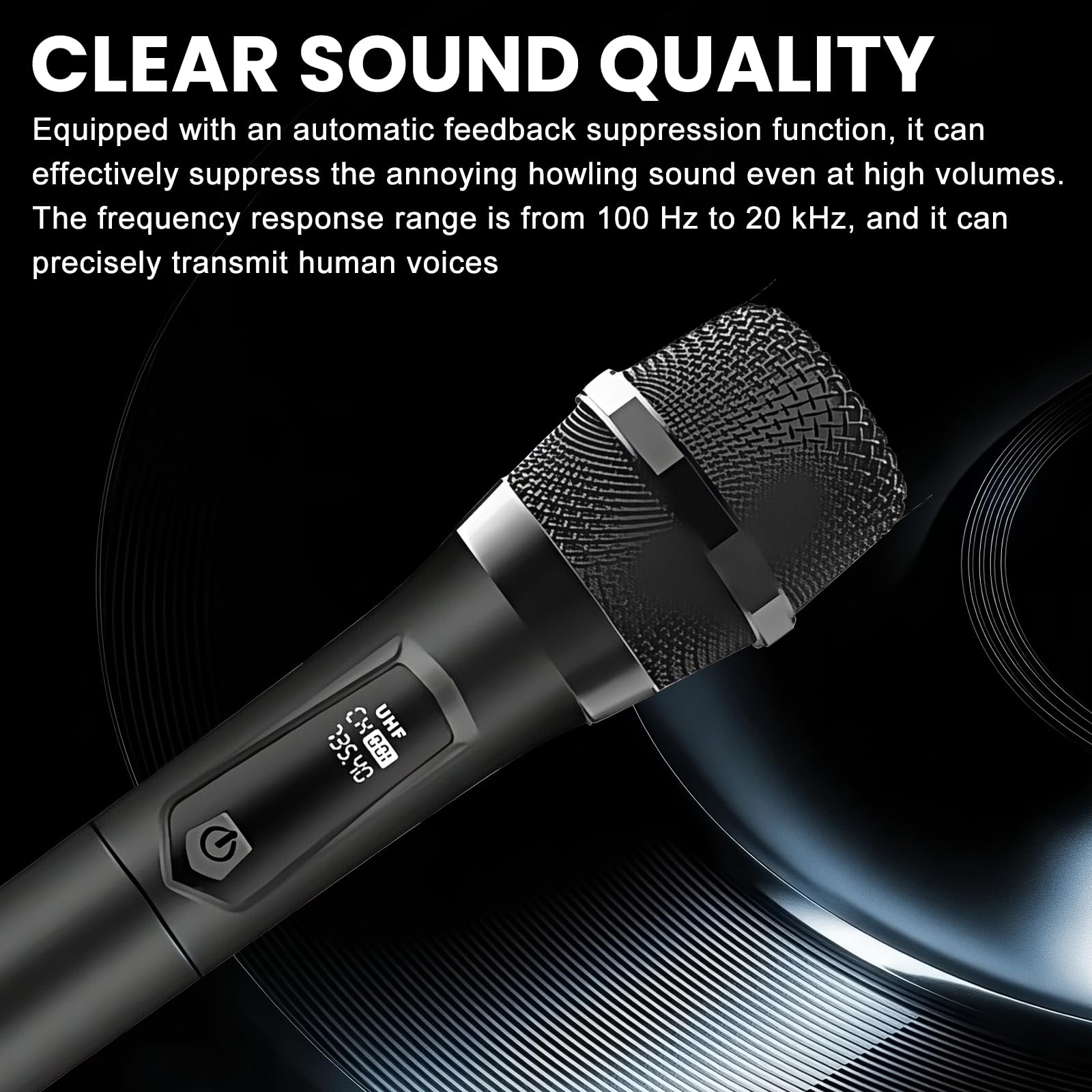 2 microfoni senza fili: microfono wireless UHF ricaricabile, 4 ore di autonomia, portata 60 piedi, doppio microfono dinamico senza fili per karaoke, matrimonio, DJ, festa