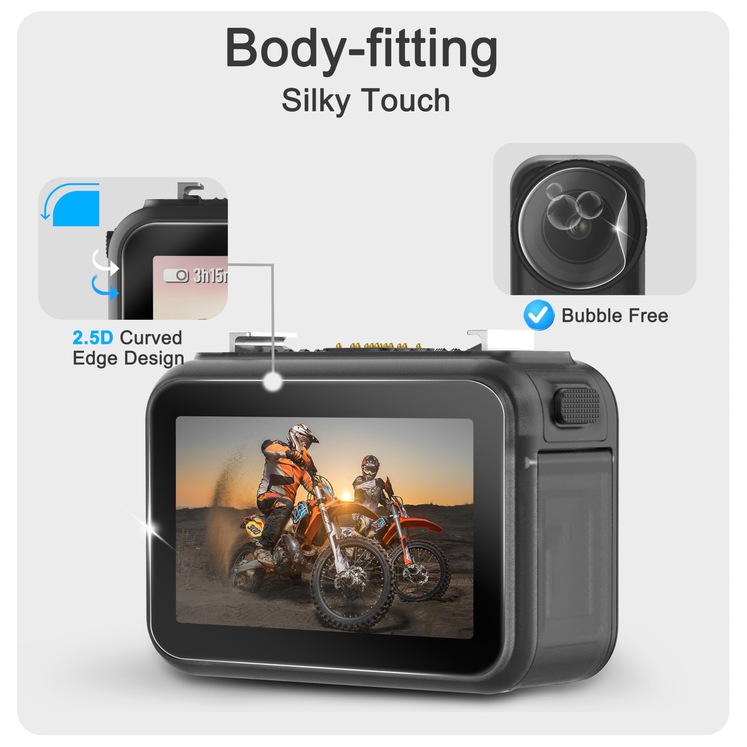 FiTSTILL Ochraniacz ekranu ze szkła hartowanego z silikonową osłoną obiektywu do DJI Osmo Nano, twardość Ultra HD 9H, odporne na zarysowania, bez pęcherzyków powietrza, akcesoria nano