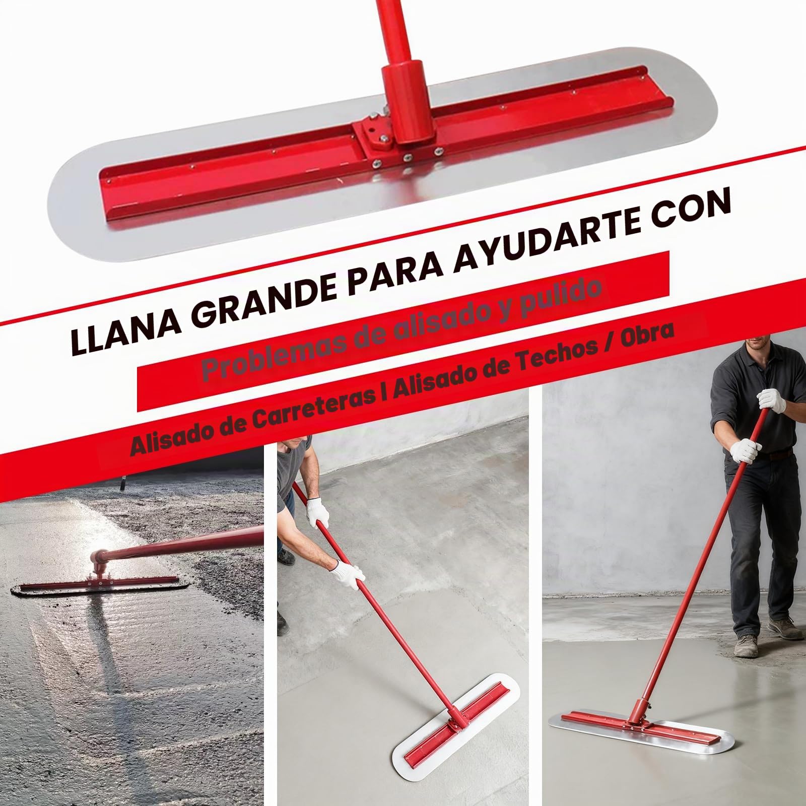 LIROPAU Juego de herramientas para alisar hormigón, Bull Float Concrete Float 90 x 20 cm, alisador de hormigón de acero inoxidable con paleta y soporte ajustable de 4 x 1,15 m para pavimentar suelos