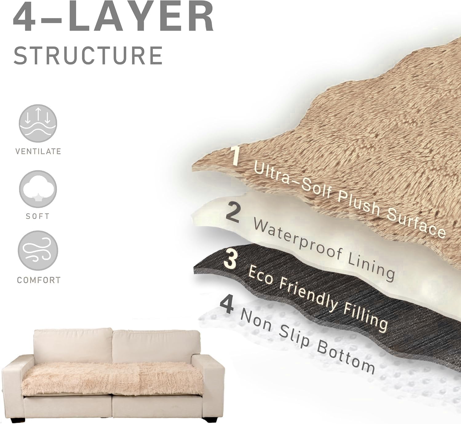 Dogs/Cats Bed Mats, Dog Pad Washable Removable Couch Cover with Anti-Slip Back, Plush Long Fur Mat, Perfect for Small, Medium and Large Dogs.(Beige, 40x50)