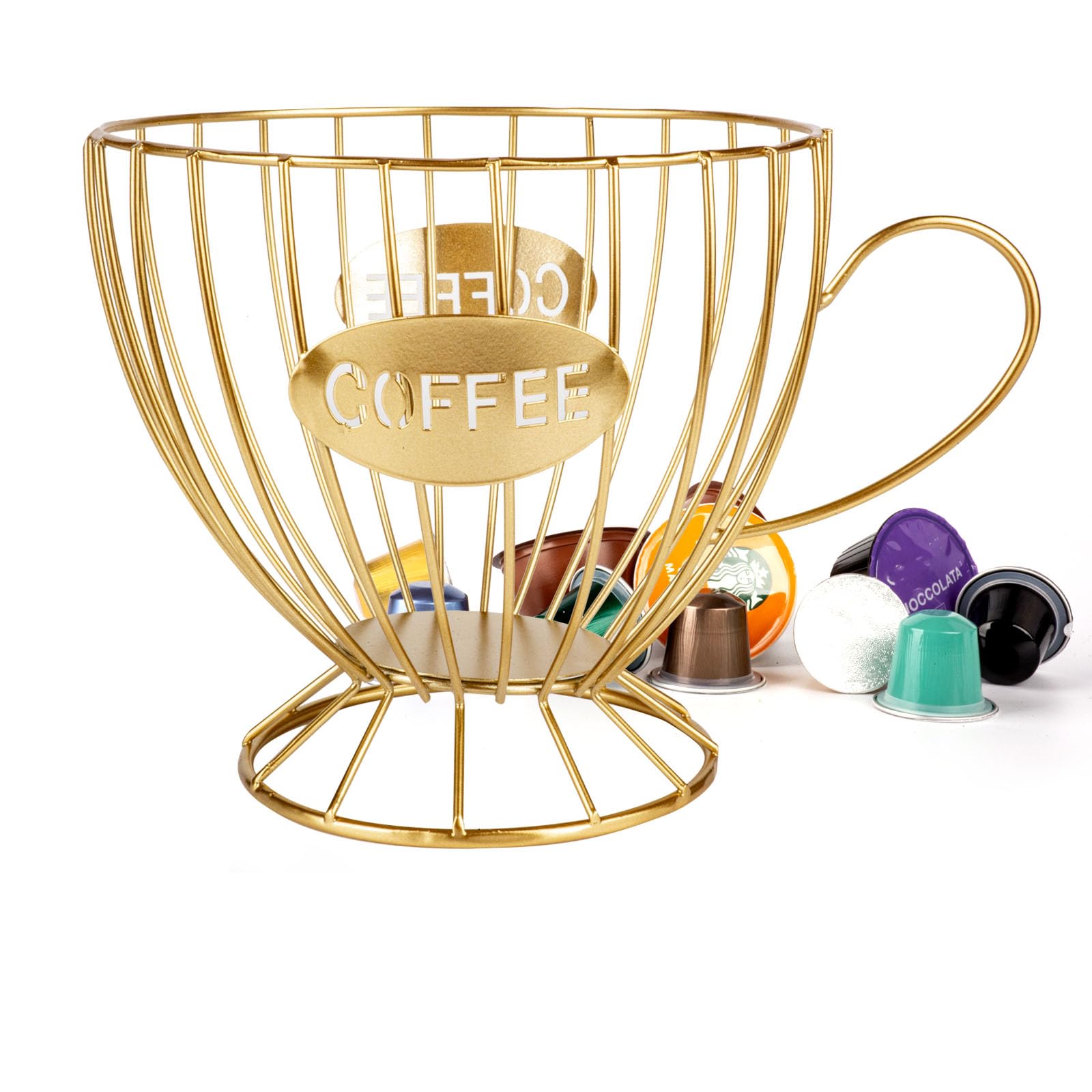 Porta Cialde Caffe Porta Capsule Caffe, Portacialde da Caffè,Capsule di Caffè Cesto di Immagazzinaggio,Contenitore Caffe, Cestini da Cucina,per Casa Bar,Angolo Caffe,Ristoranti,Hotel (Oro)