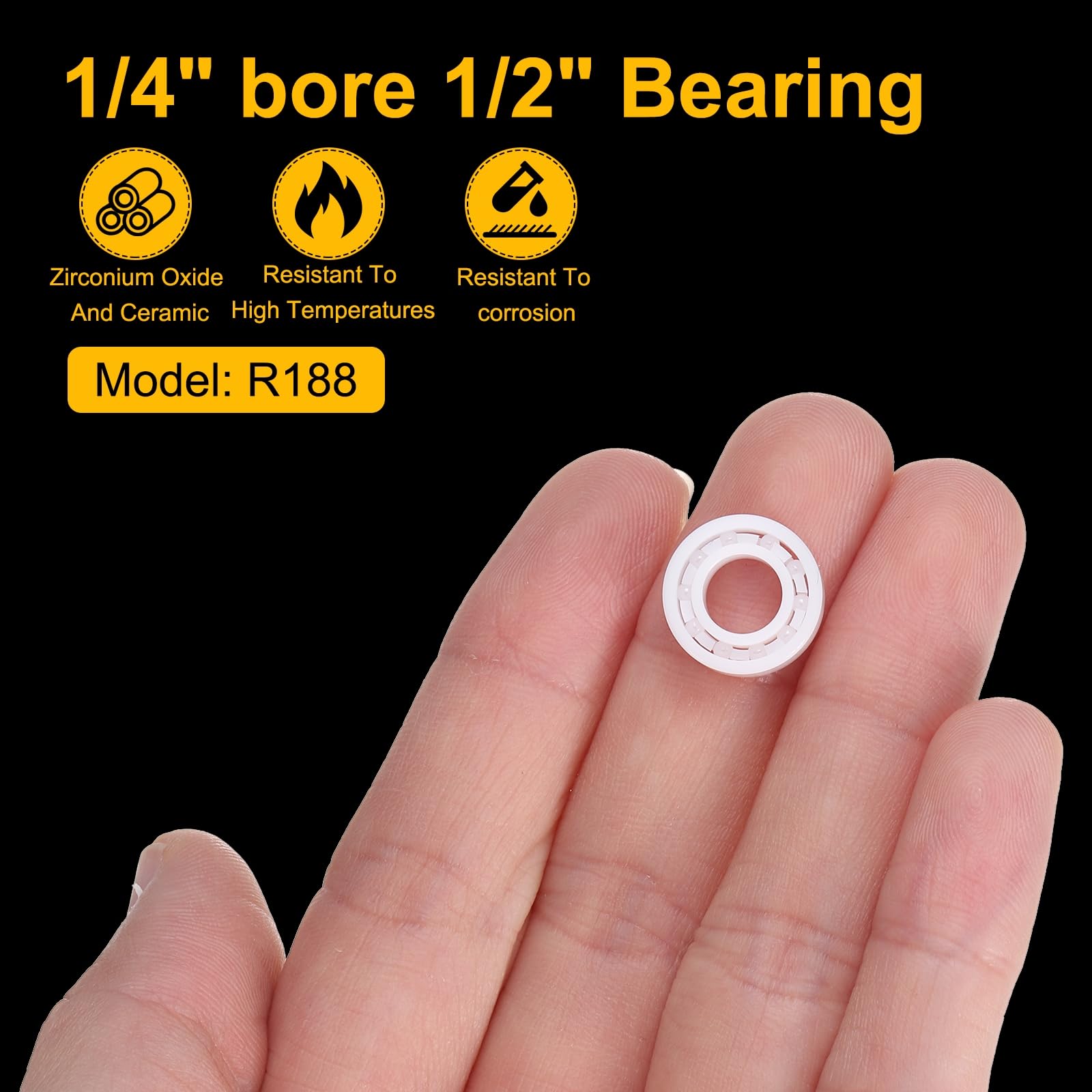 sourcing map R188 Roulement en céramique 6,5 x 13 x 5 mm Roulement miniature à rainure profonde lisse en zircone pour applications à grande vitesse Z2 ABEC3(P6)