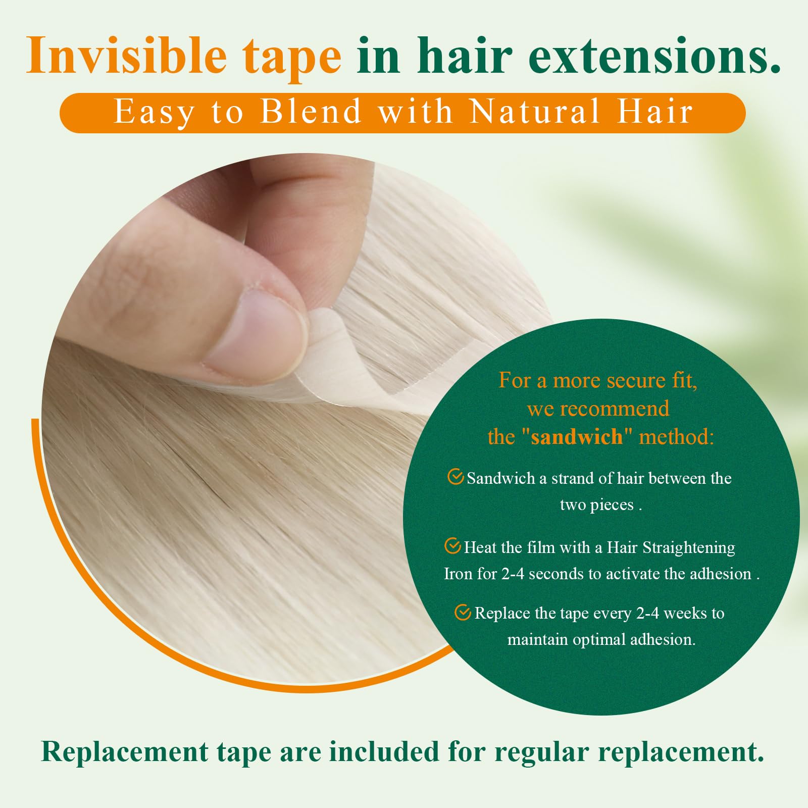 Easyouth Blonde Tape in Hair Extensions Human Hair Seamless Human Hair Tape ins Extensions White Blonde Tapes in Human Hair Extension with Natural Look 18Inch 20Pcs 40g — view 7