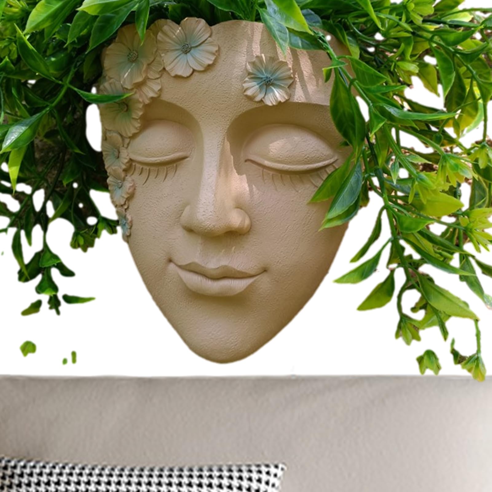Dtaigou Smiling Face Succulent Planter Pot - Decorative Head Vase for Home, Porch, Courtyard - White Resin Plant Container
