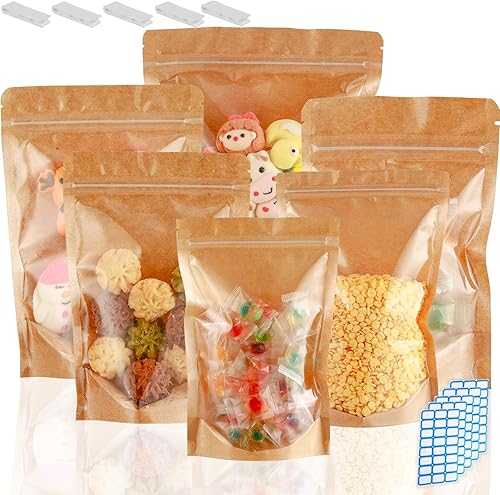 Paquete de 150 bolsas de Mylar resellables, de 7.8 x 11.8 pulgadas, bolsas de pie con ventana transparente, grandes bolsas resellables con cierre de