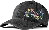 AIMASTZ Cute Floral Embroidered Baseball Cap - Adjustable 100% Cotton Flower Hat for Men Women, Black Gift for Gardeners