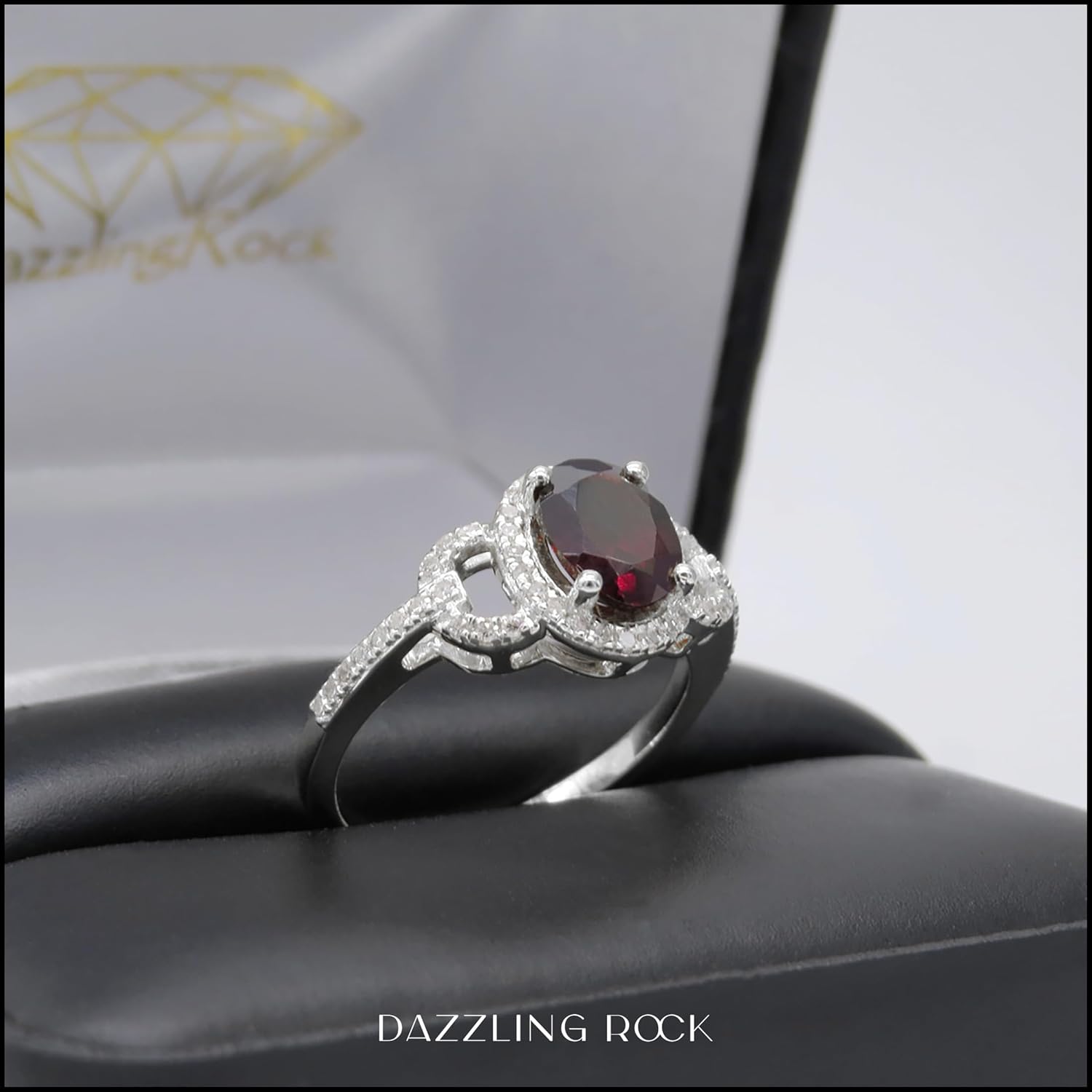Dazzlingrock Collection 8x6mm Oval Garnet & Round White Diamond Halo Engagement Ring for Her in 14K Solid Gold