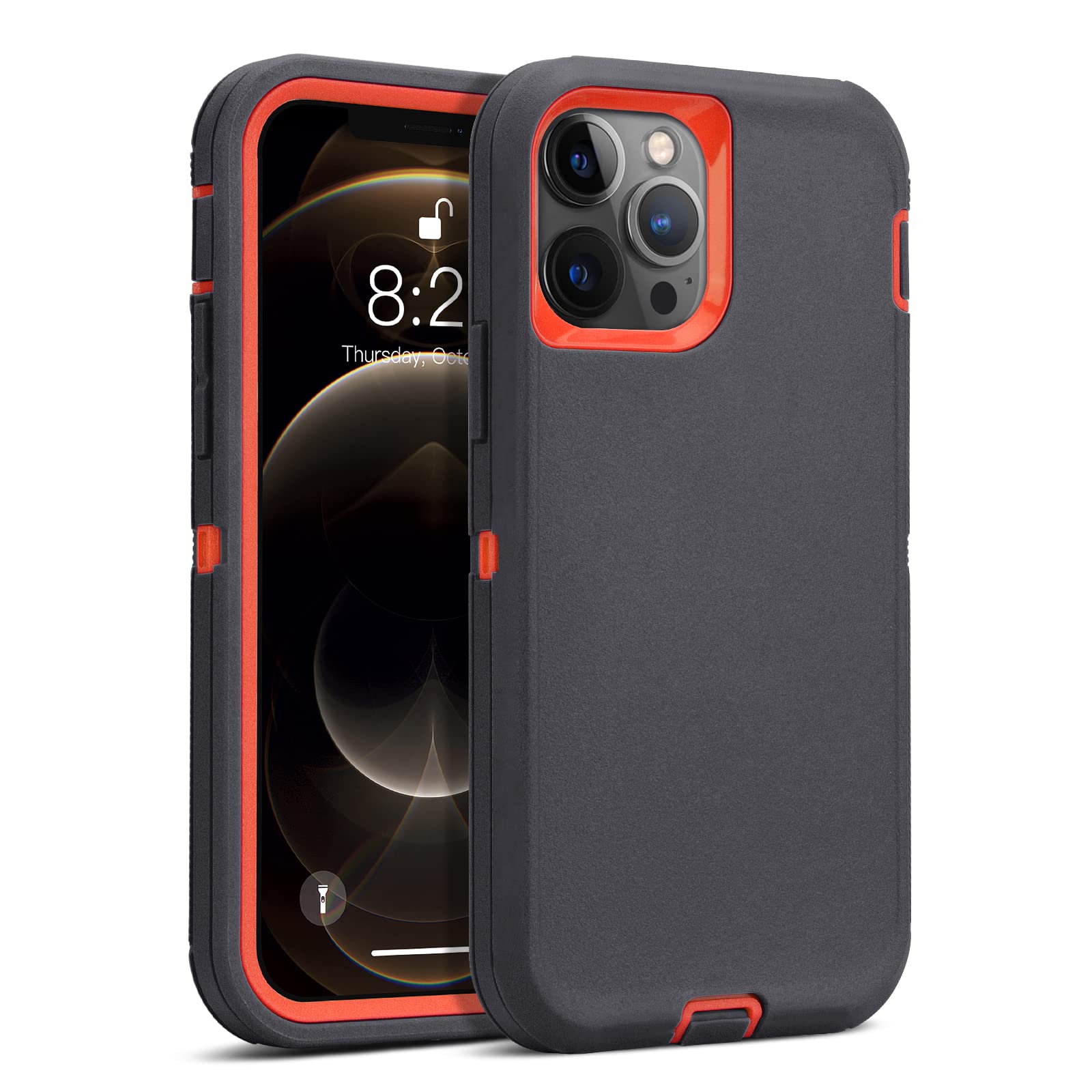 MAXCURYCase for iPhone 12 Pro Max, Heavy Duty Shockproof Full Body Protection Phone Case for Men/Women, iPhone 12 Pro Max Silicone Rubber 3 Layer Cover Bumper 6.7 inch (Black/Orange)