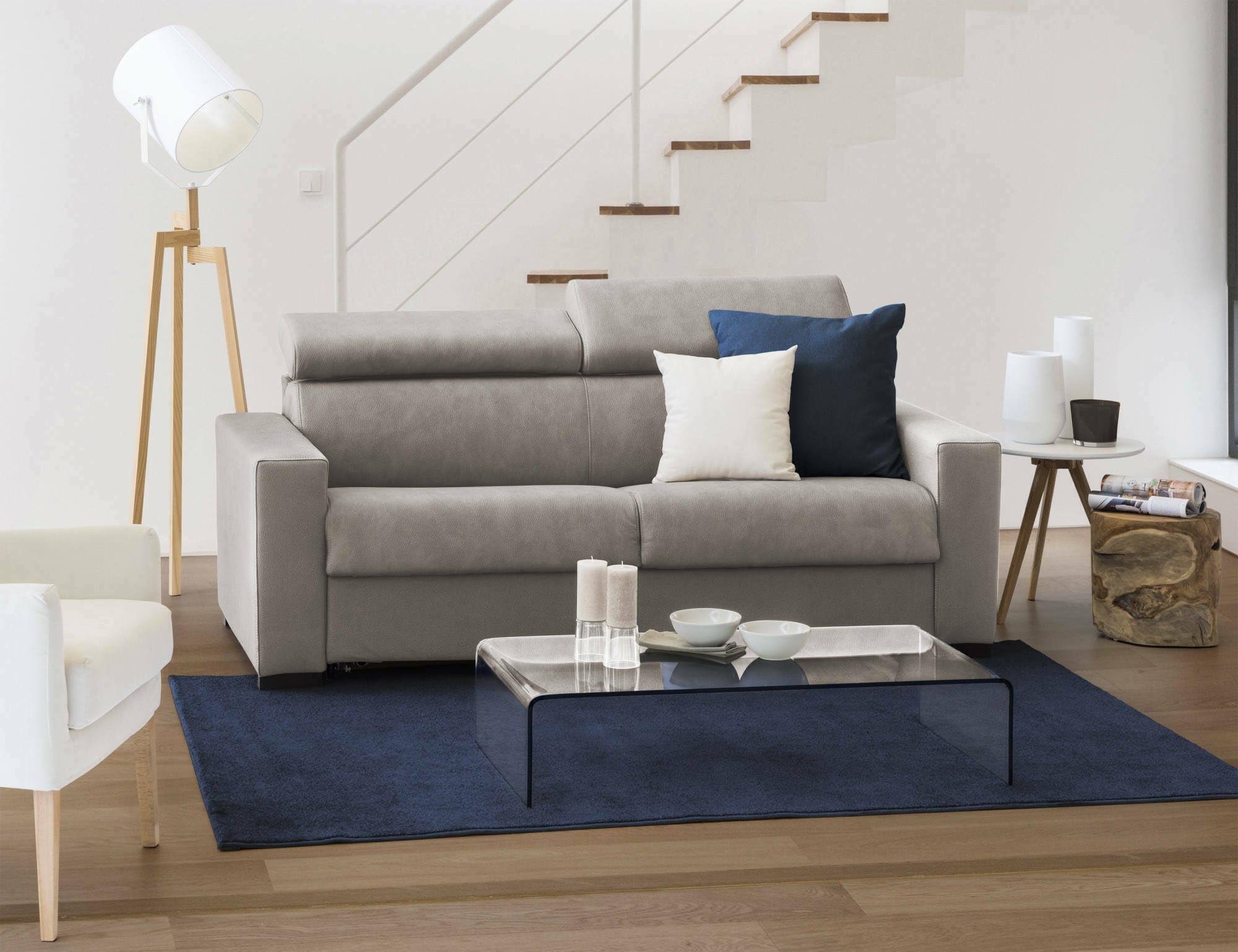 Talamo Italia - Canapé fixe 2 places Leila, Canapé en tissu rembourré, Appuie-tête réglables et accoudoirs standards, 100% Made in Italy, Cm 180x95h85, Taupe