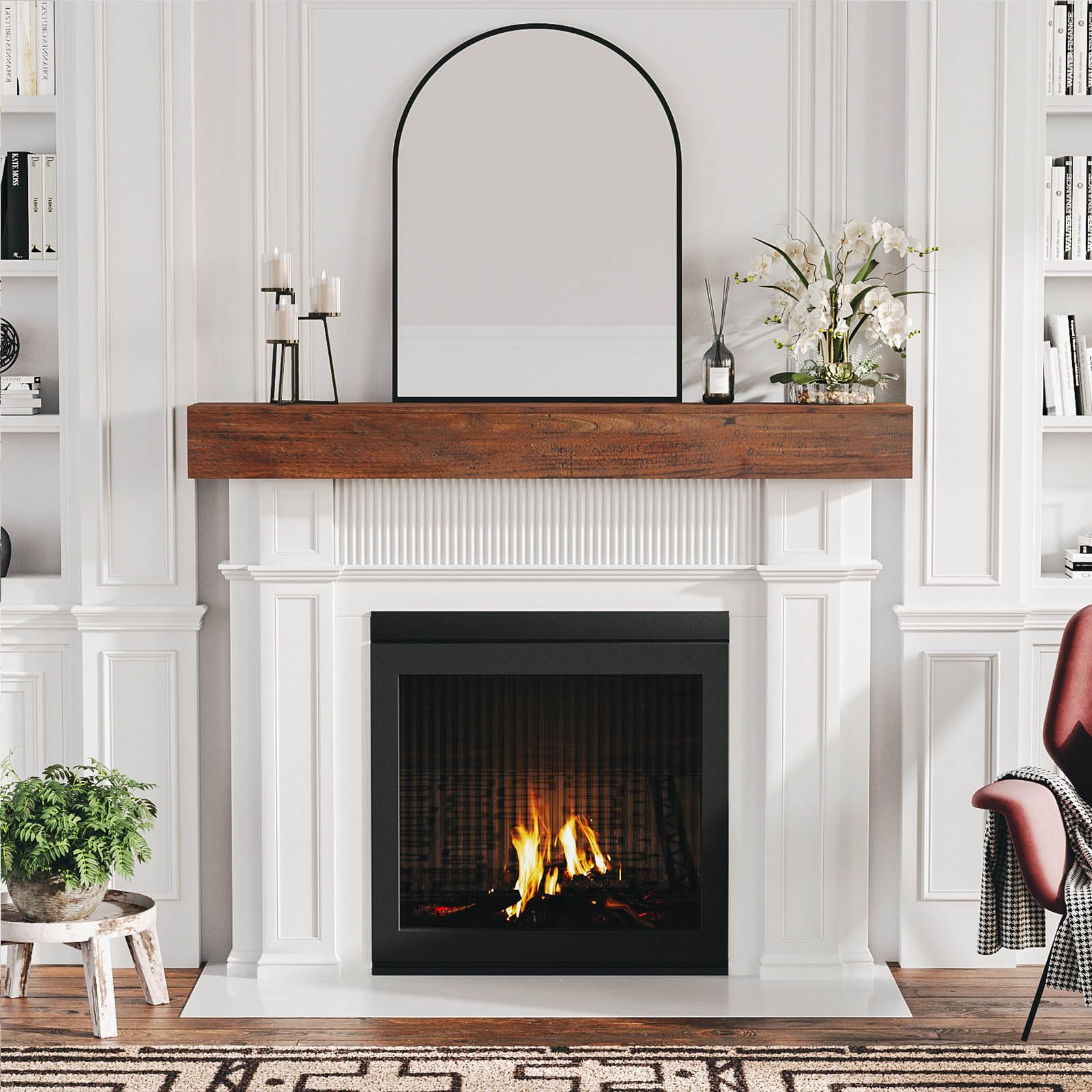 Fireplace Mantel, 60" Faux Fireplace Mantel, Solid Wood Floating Mantel Shelf, Wood Mantels for Fireplace, Fireplace Mantel Decor, 60" L x 9" W x 6" H, Honey Brown