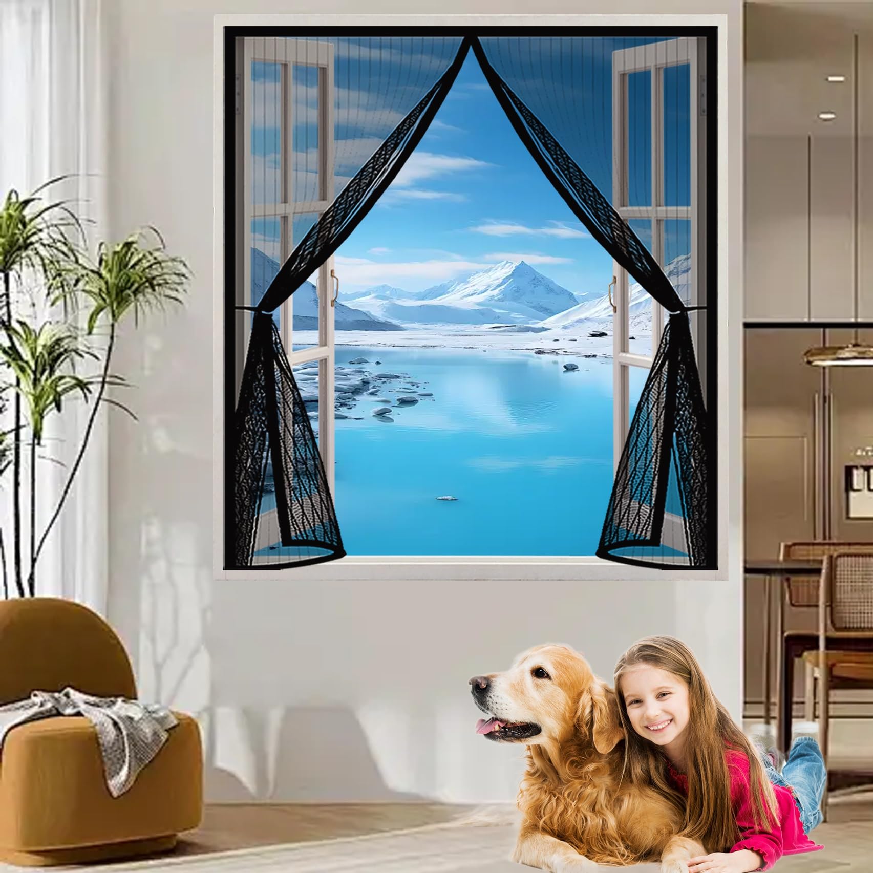 Moustiquaire porte fenetre 200 x 48 cm noir avec fermeture aimantee automatique