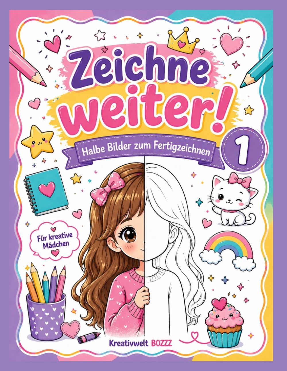 Zeichne weiter!: Halbe Bilder zum Fertigzeichnen für kreative Mädchen