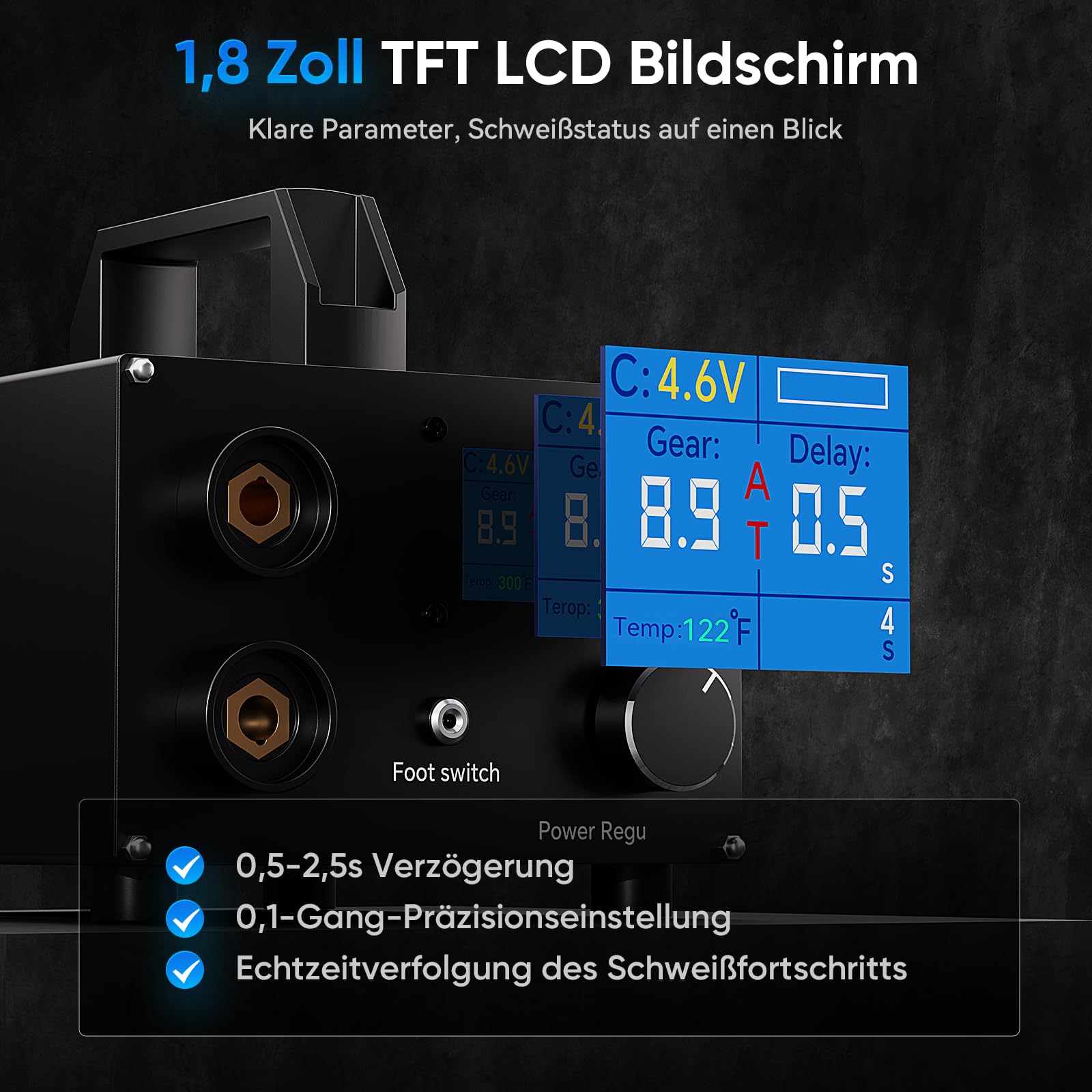 SEESII Punktschweißgeräte für Akkus: 8KW Akku Punktschweißgerät mit 3000F Kondensator, 250 Gänge Einstellbar, Spot Welder mit Farben-LCD bis zu 0,3mm Vernickelte Leiste