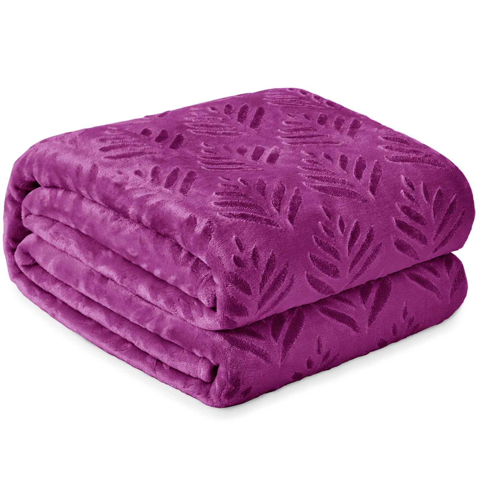 Exclusivo Mezcla Queen Size Fleece Blanket for Bed, Super Soft and Cozy Blankets All Season Use, Leaves Pattern, Plush Fuzzy Lightweight, Purple,