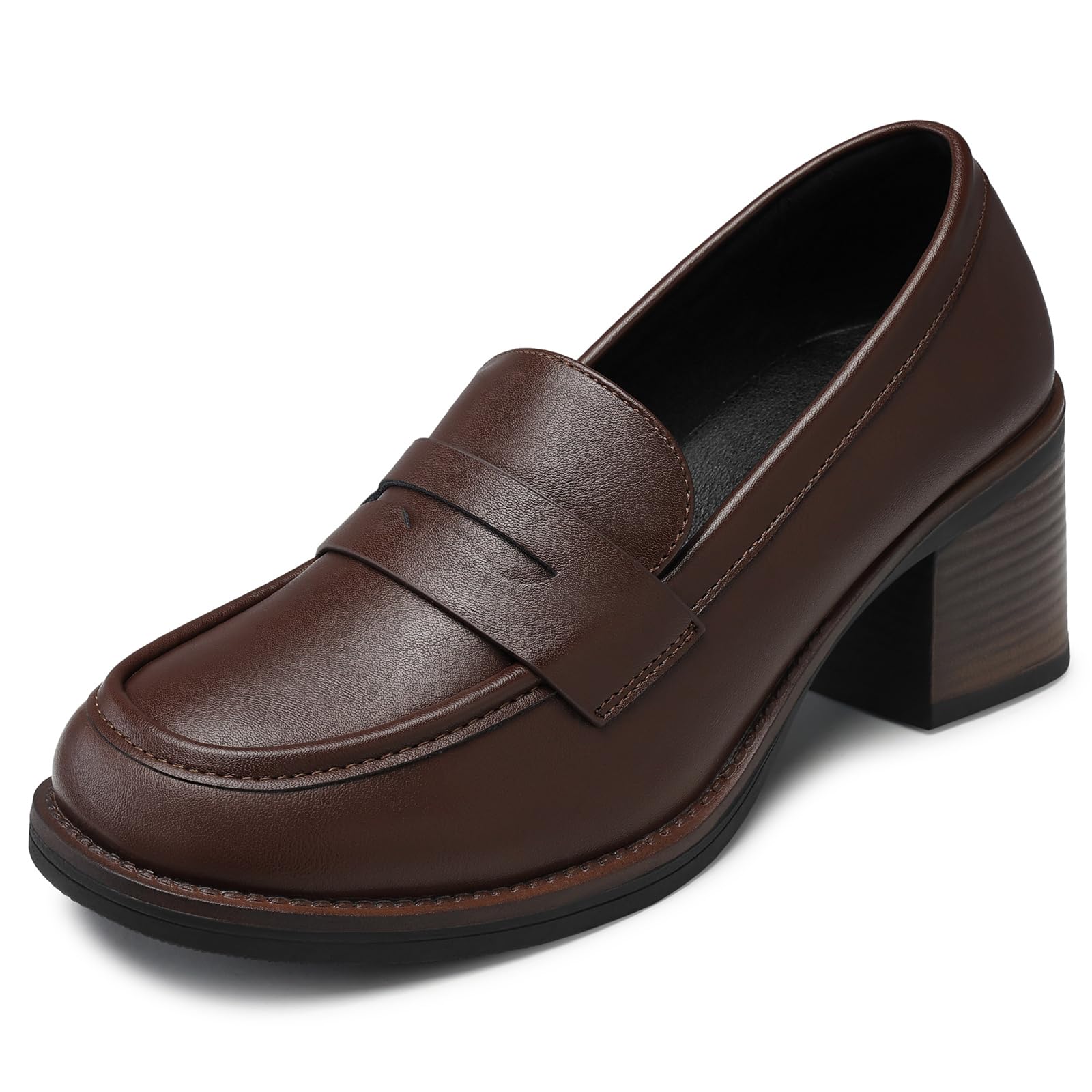 shibever Women's Chunky Block Heel Penny Loafers-picture-45