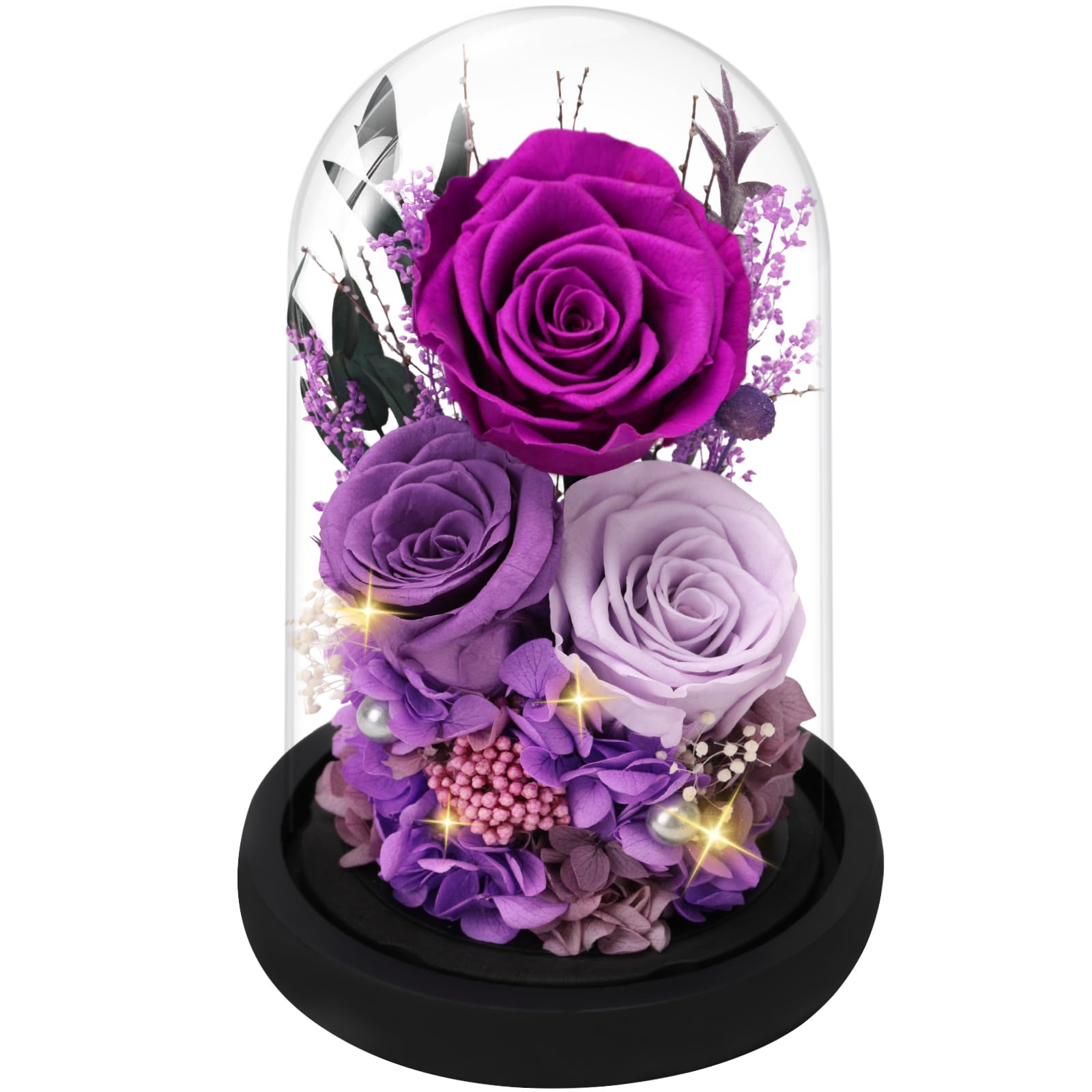 Casaido Flores de rosas preservadas para entrega, flores moradas para siempre en cúpula de cristal para mujeres, mamá, esposa, novia, abuela, rosa eterna, regalo de cumpleaños para el día de la madre
